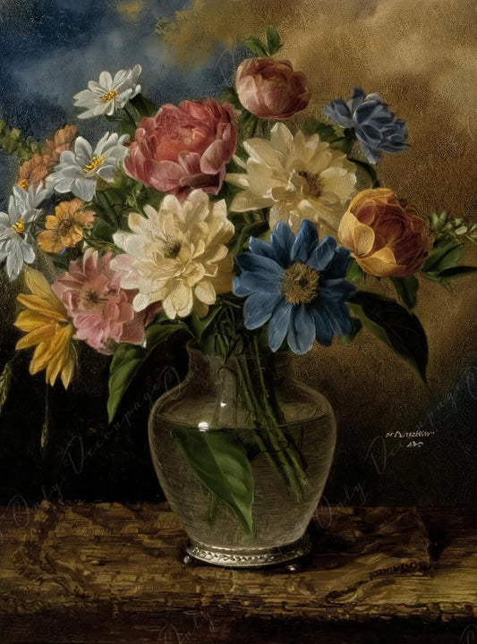 Decoupage Paper Floral - Rice Paper for Furniture - Dark Background - Spring Flowers - Glass Vase