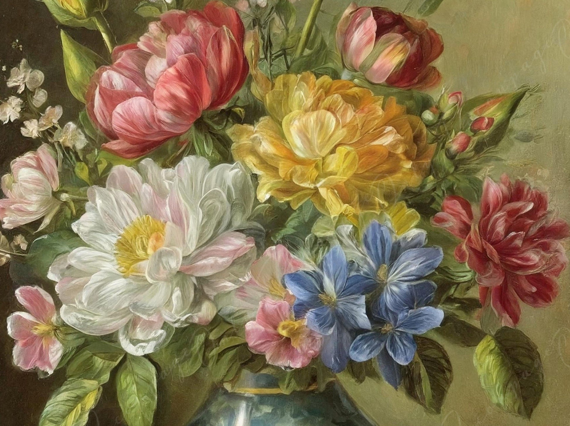 Decoupage Paper Floral - Rice Paper for Furniture - Dark Background - Spring Flowers - Vase - Still Life