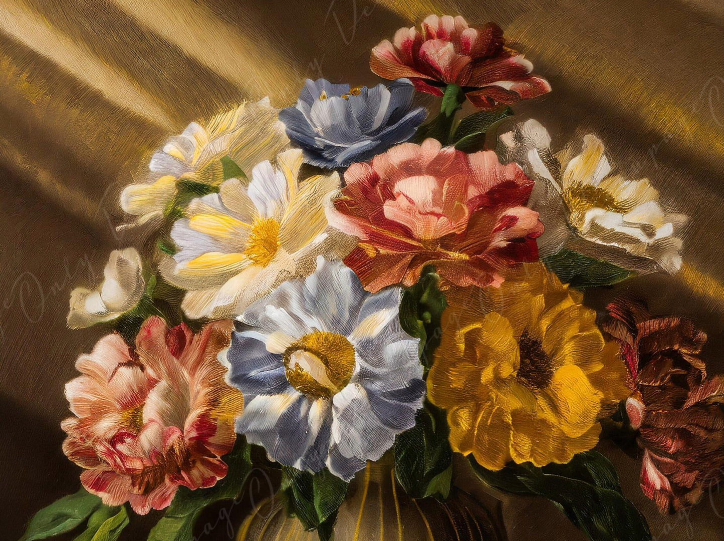 Golden Hour - Decoupage Paper Floral - Rice Paper for Furniture - Dark Background - Spring Flowers - Vase - Still Life