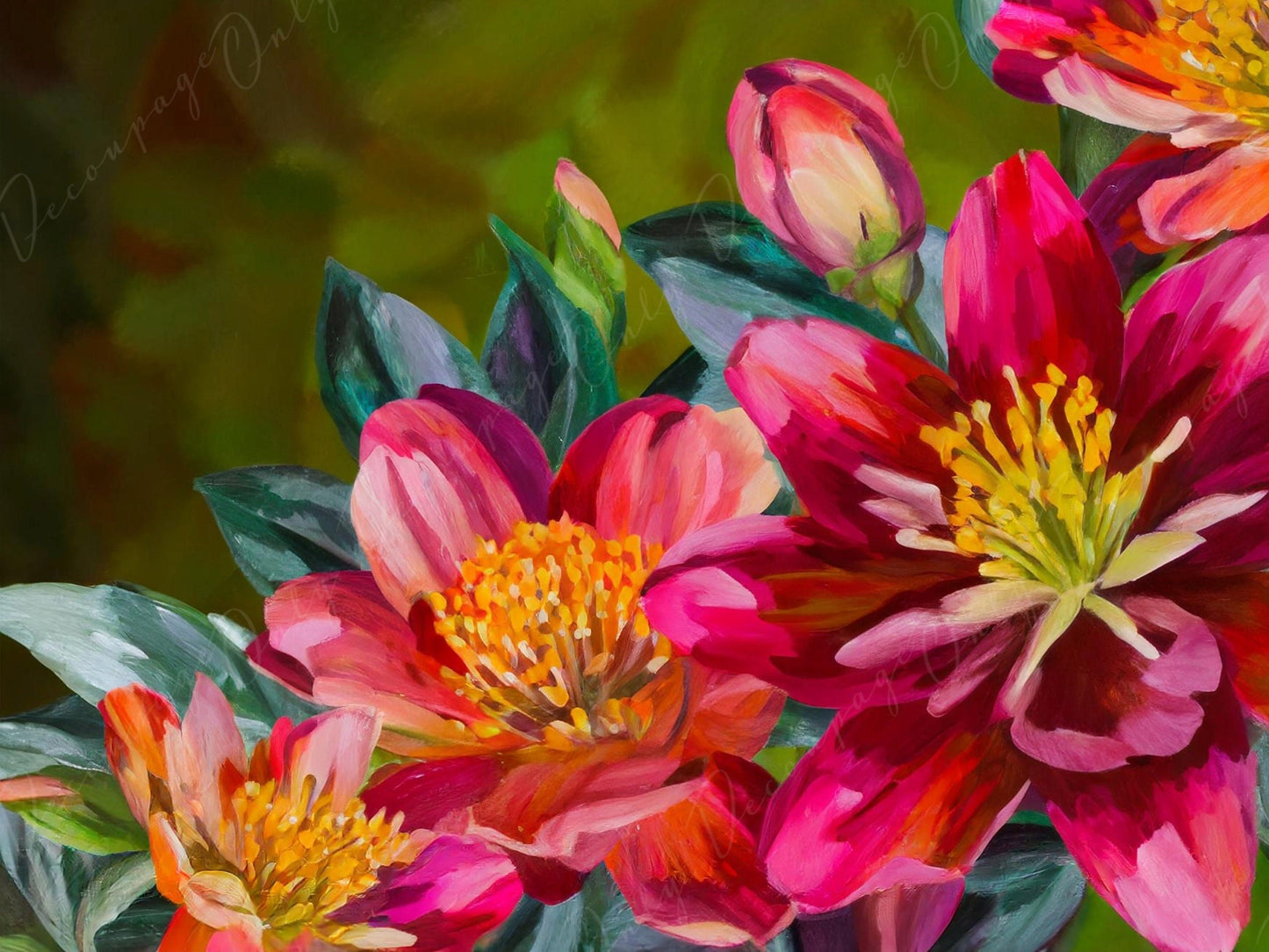 Floral Rice Paper – Large Spring Flowers, Dark Background