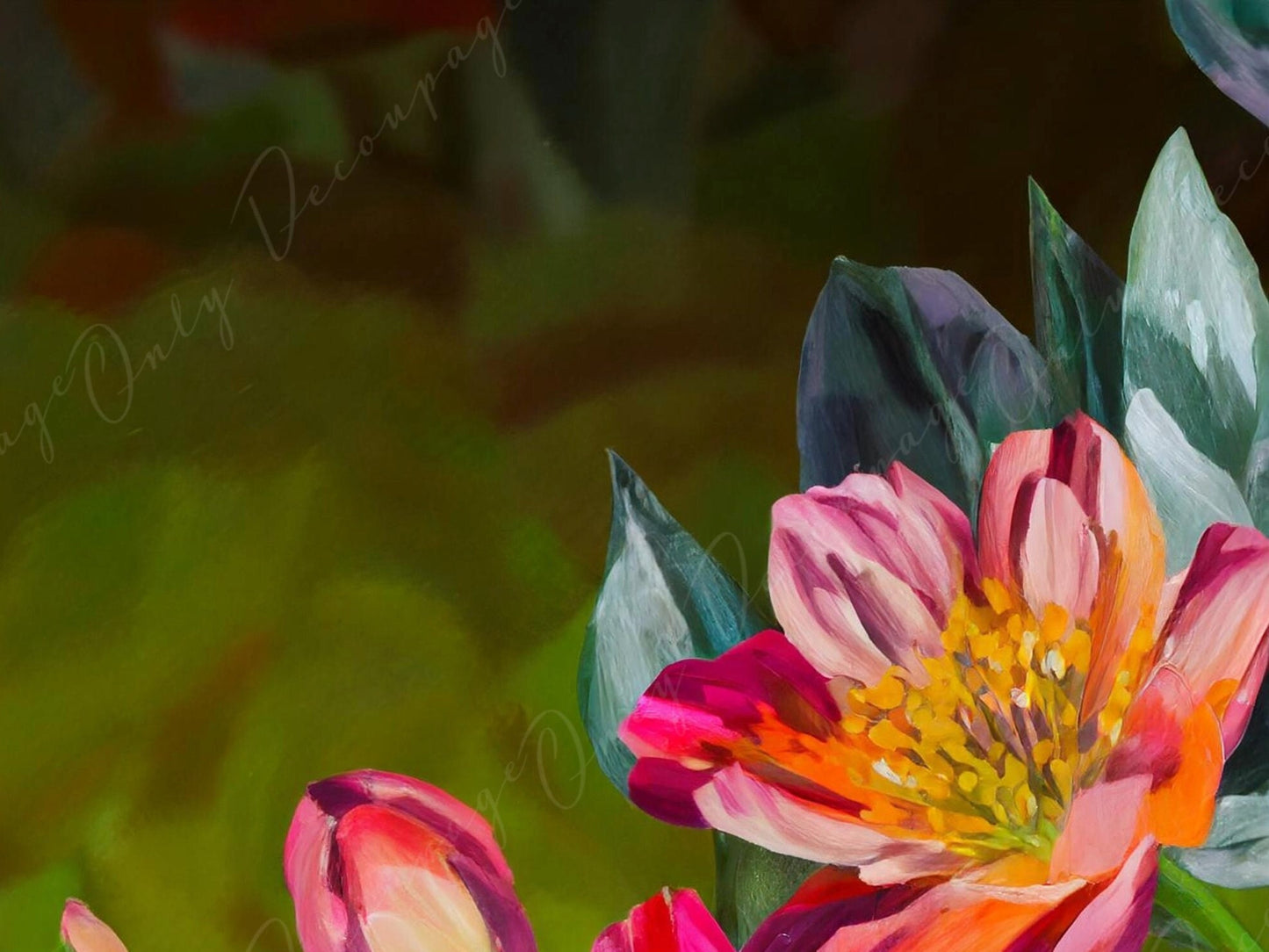 Floral Rice Paper – Large Spring Flowers, Dark Background