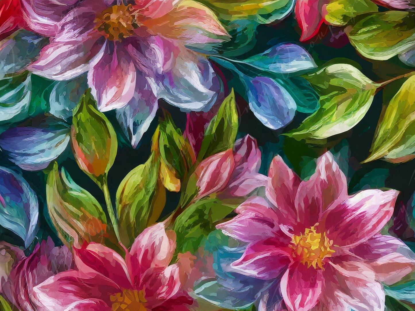 Floral Decoupage Paper for Furniture - Large Flowers Rice Paper - Spring Flowers - Dark Background