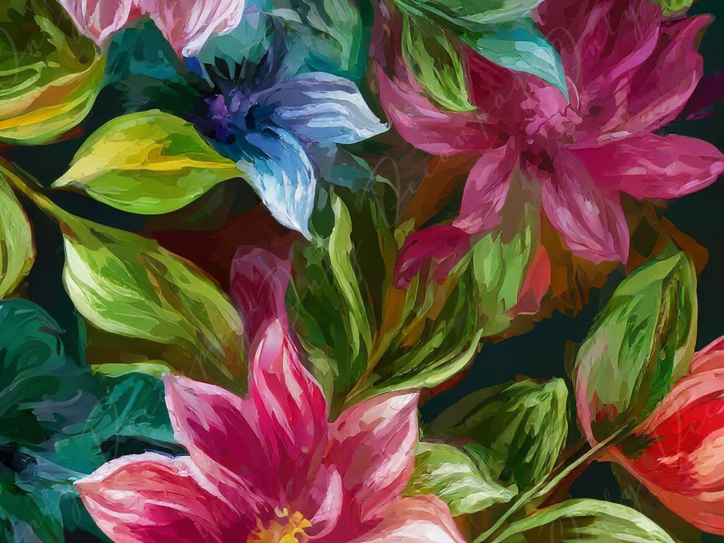 Floral Decoupage Paper for Furniture - Large Flowers Rice Paper - Spring Flowers - Dark Background