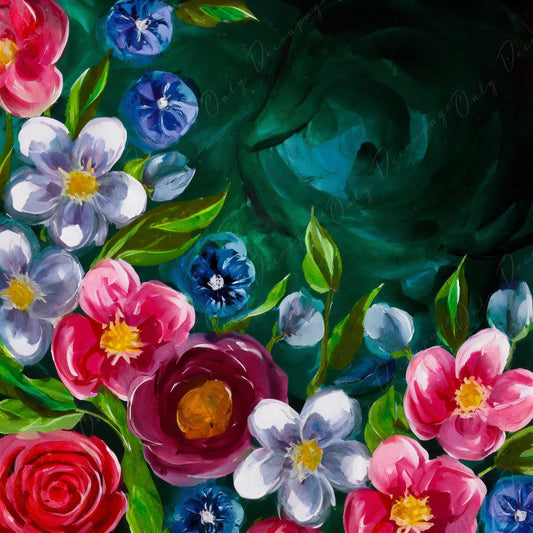 Floral Decoupage Paper for Furniture - Large Flowers Rice Paper - Dark Background - Spring Flowers