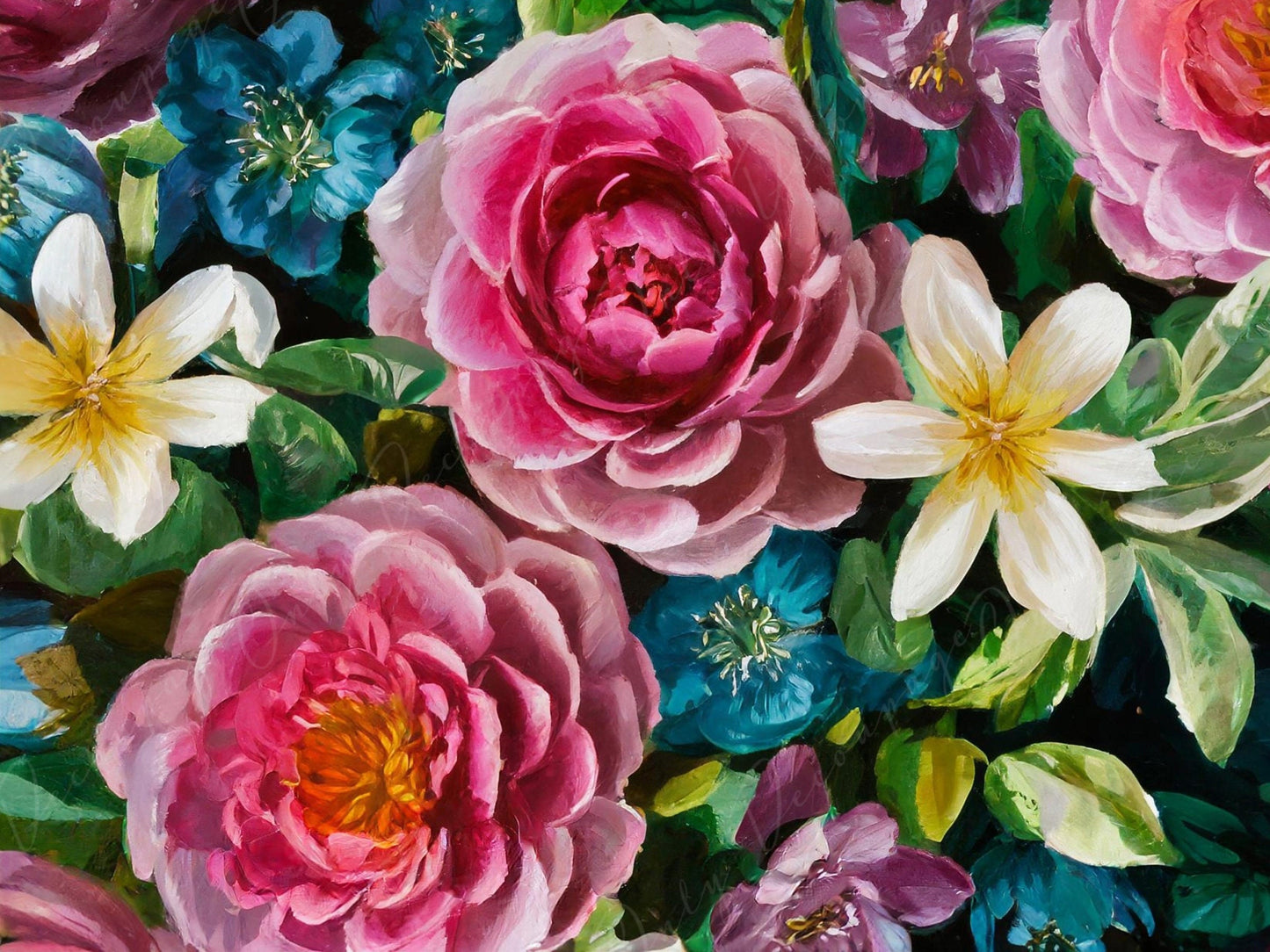 Floral Decoupage Paper for Furniture - Large Flowers Rice Paper - Dark Background - Spring Flowers
