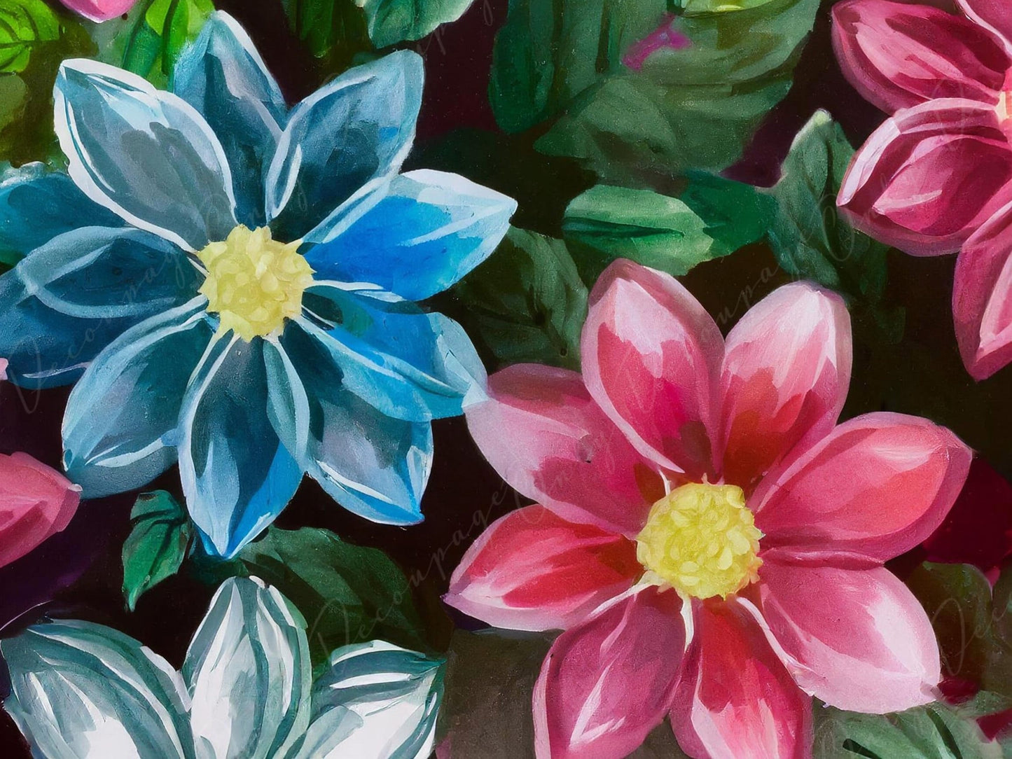 Floral Decoupage Paper for Furniture - Large Flowers Rice Paper - Dark Background - Spring Flowers