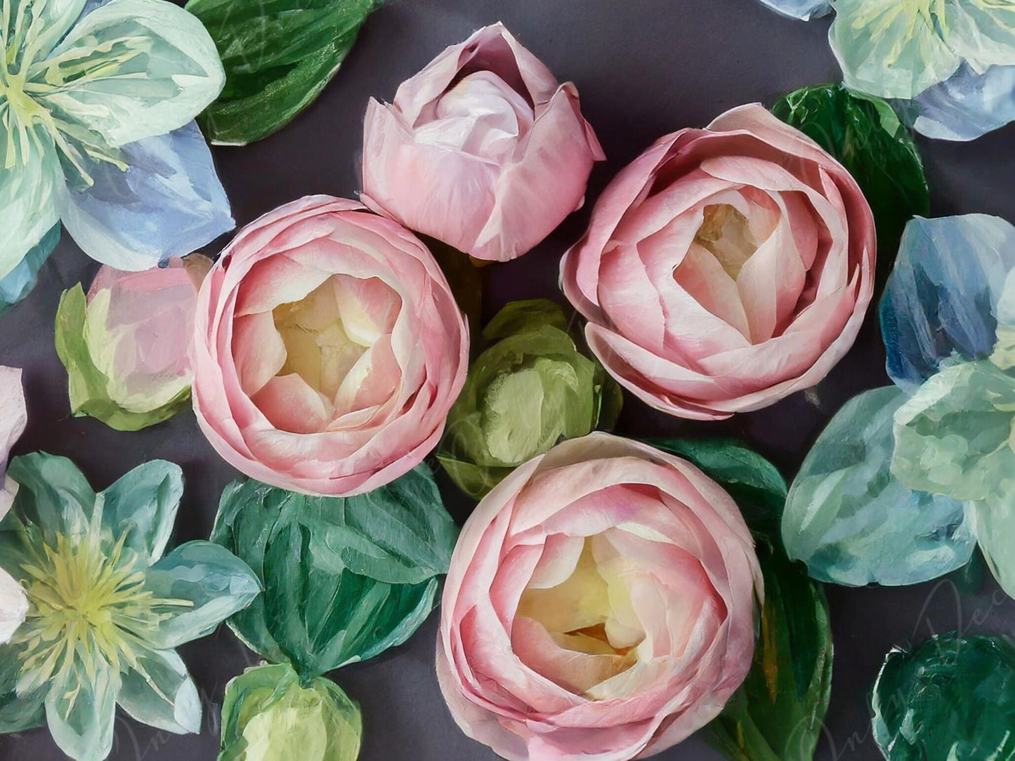 Floral Decoupage Paper for Furniture - Large Flowers Rice Paper - Dark Background - Spring Flowers