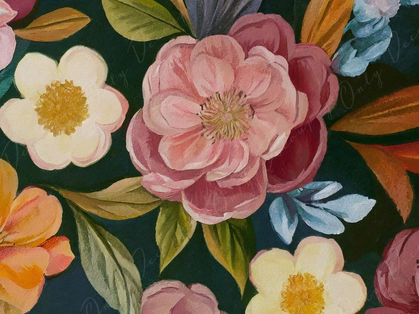 Floral Decoupage Paper for Furniture - Large Flowers Rice Paper - Dark Background - Yellow Spring Flowers