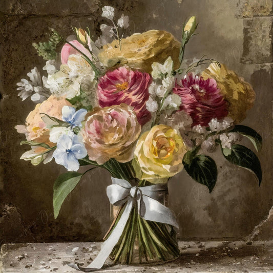 Floral Decoupage Paper for Furniture - Large Flowers Rice Paper - Dark Background - Yellow Spring Flowers