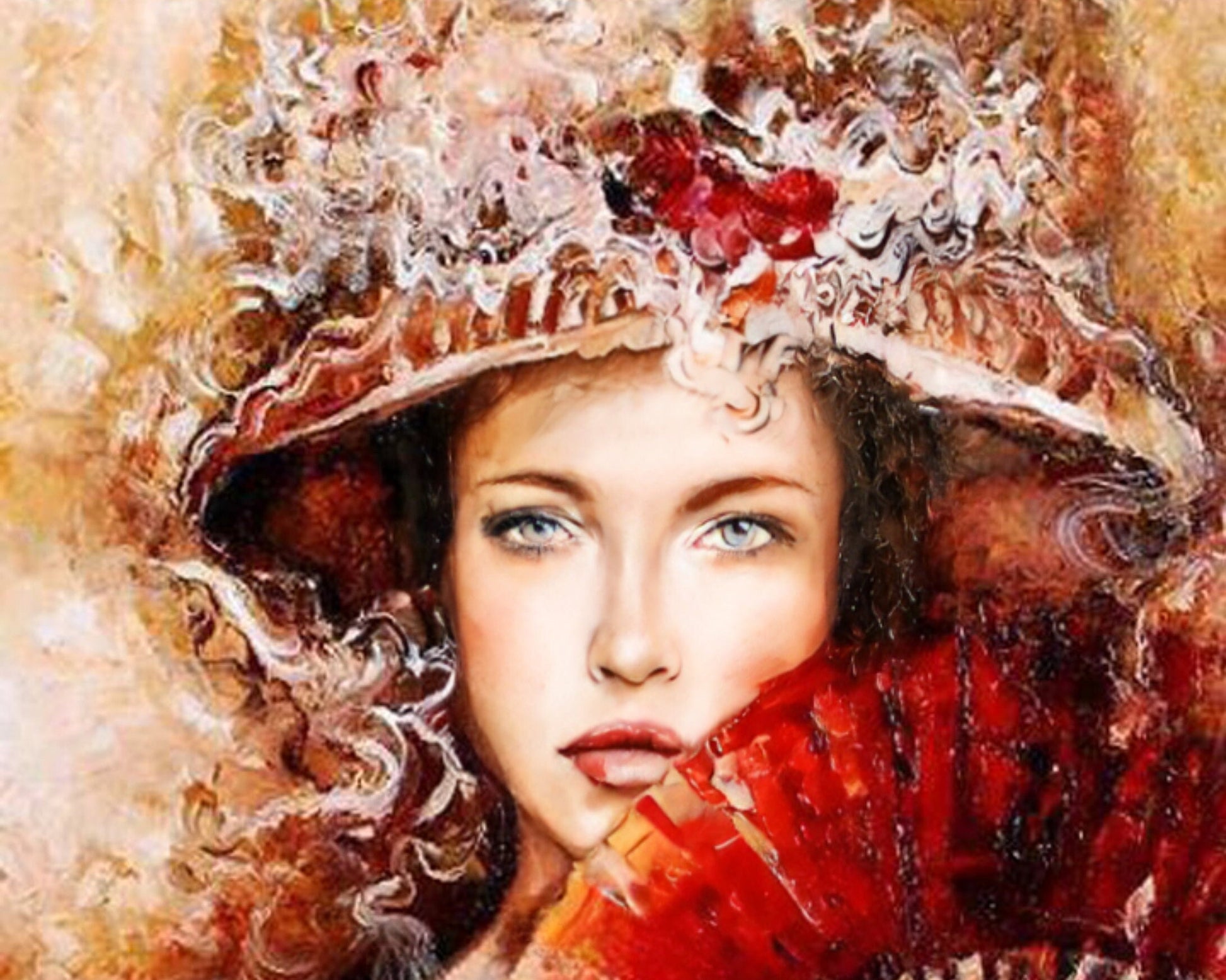 Decoupage Paper - Decoupage for Furniture - Large Size Rice Paper - Woman with Red Hand Fan
