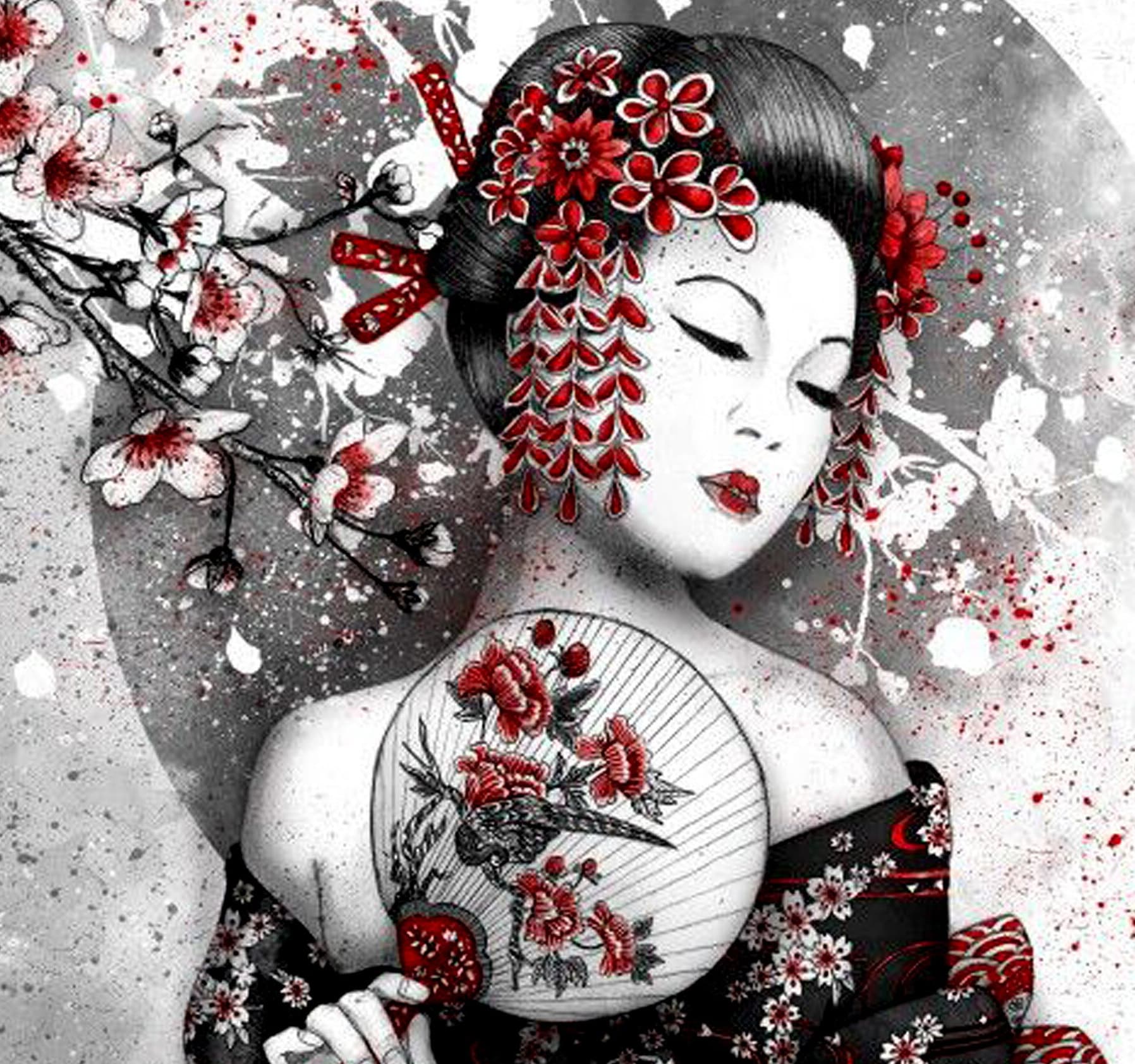 Decoupage Paper - Decoupage for Furniture - Large Size Rice Paper - Black White Geisha
