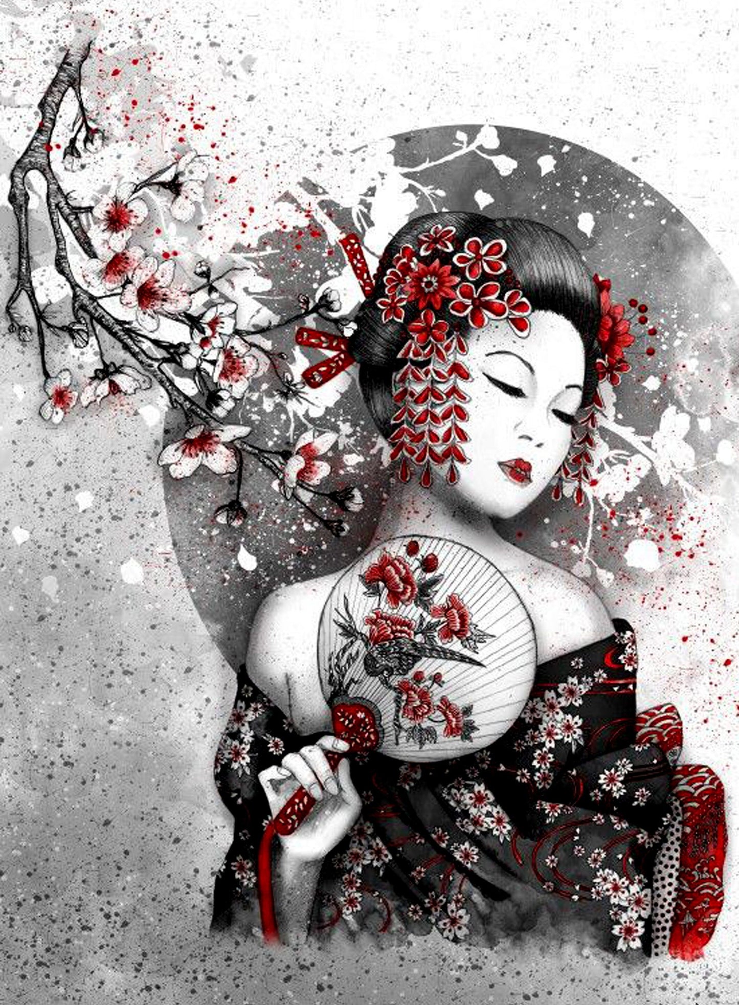 Decoupage Paper - Decoupage for Furniture - Large Size Rice Paper - Black White Geisha