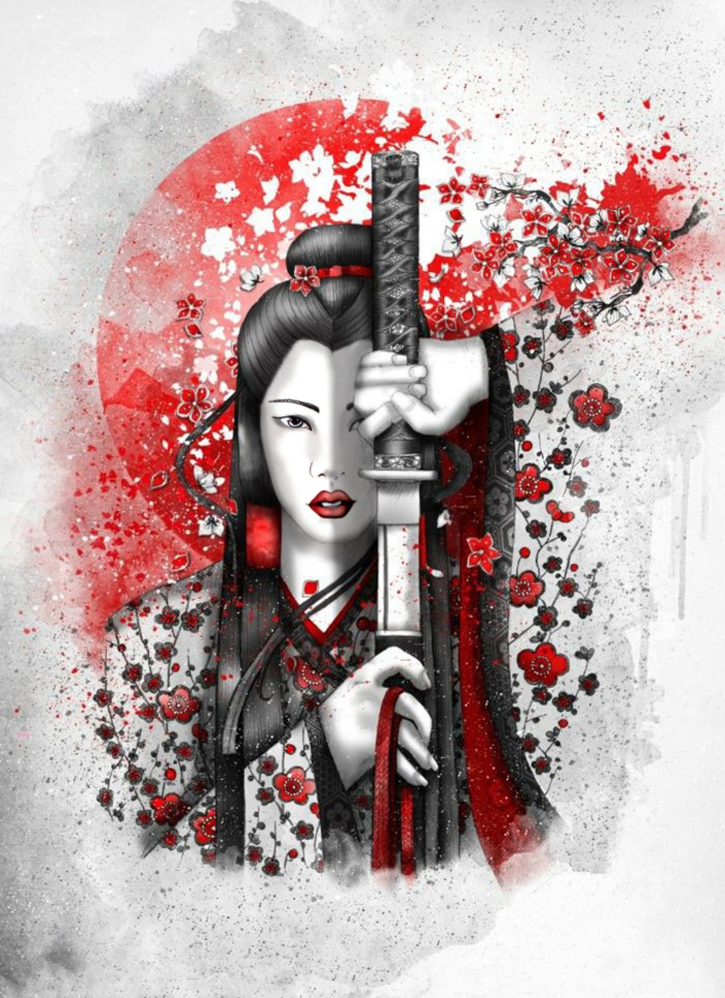 Decoupage Paper - Decoupage for Furniture - Large Size Rice Paper - Black White Geisha Samurai