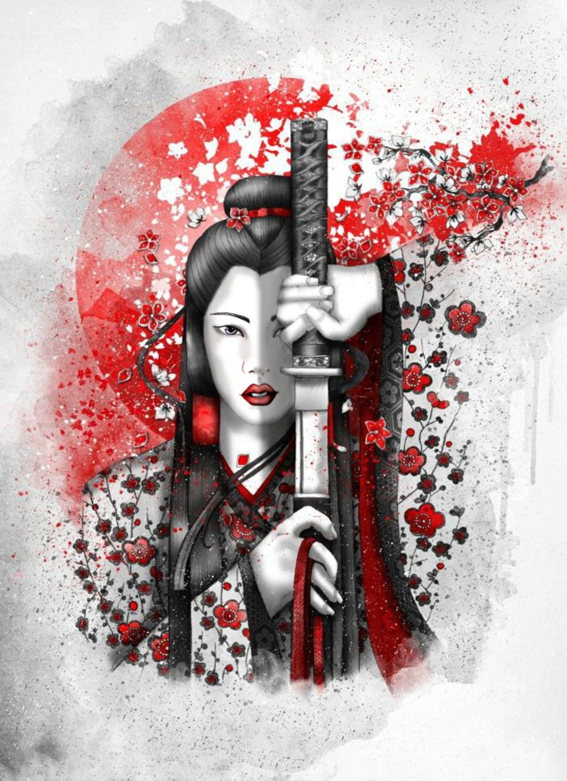 Decoupage Paper - Decoupage for Furniture - Large Size Rice Paper - Black White Geisha Samurai