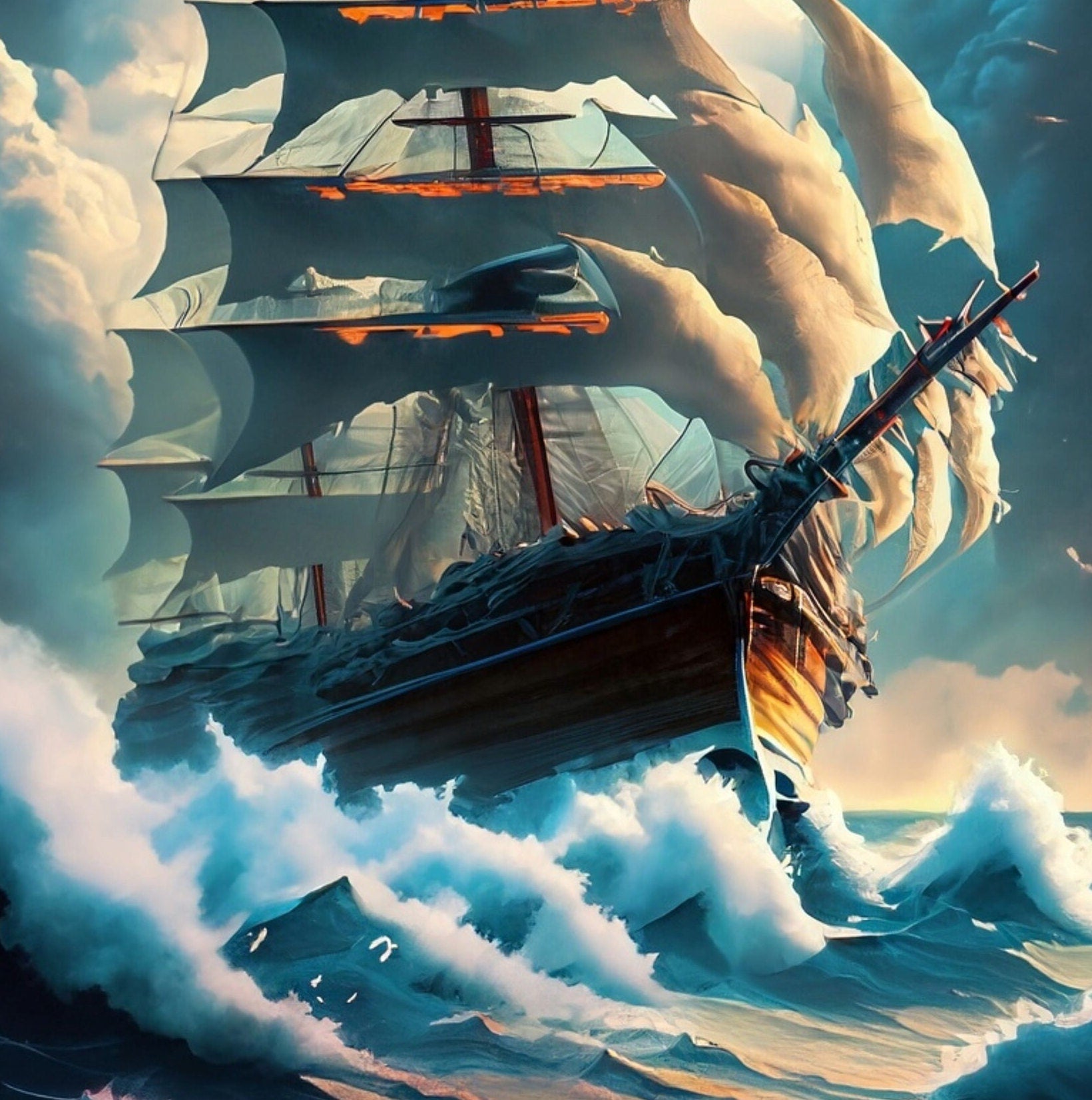 Sailing Ships - Furniture Decoupage Paper - Large Rice Paper - Decoupage Rice Paper - Ocean Waves