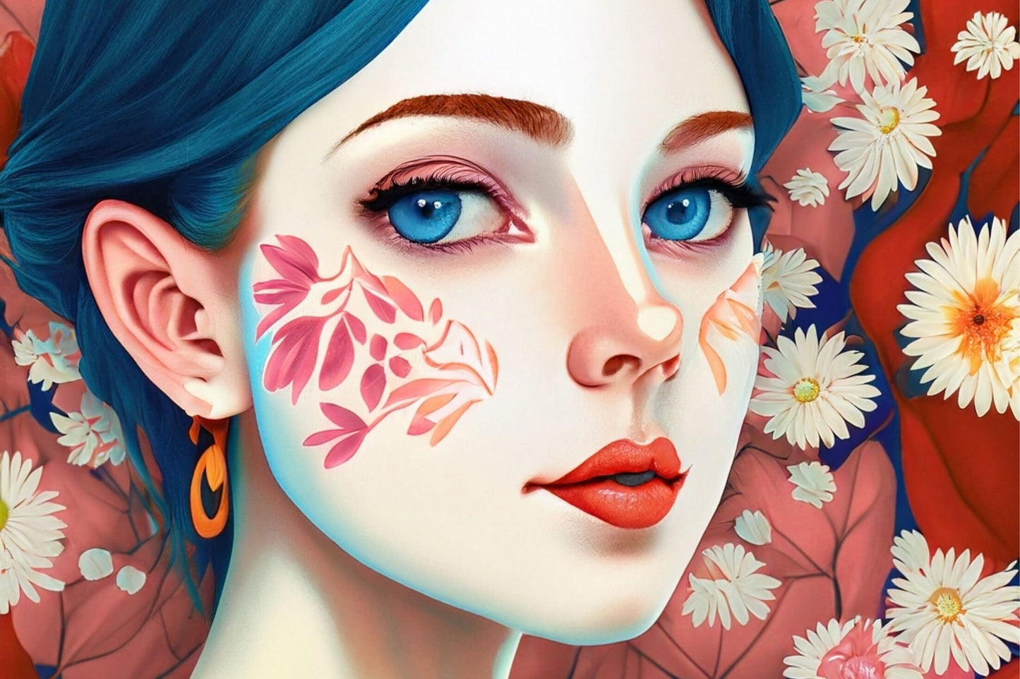 Decoupage Paper - Floral Rice Paper for Decoupage - Woman Portrait with Flowers - Large Decoupage Paper for Furniture - Blue Eyes