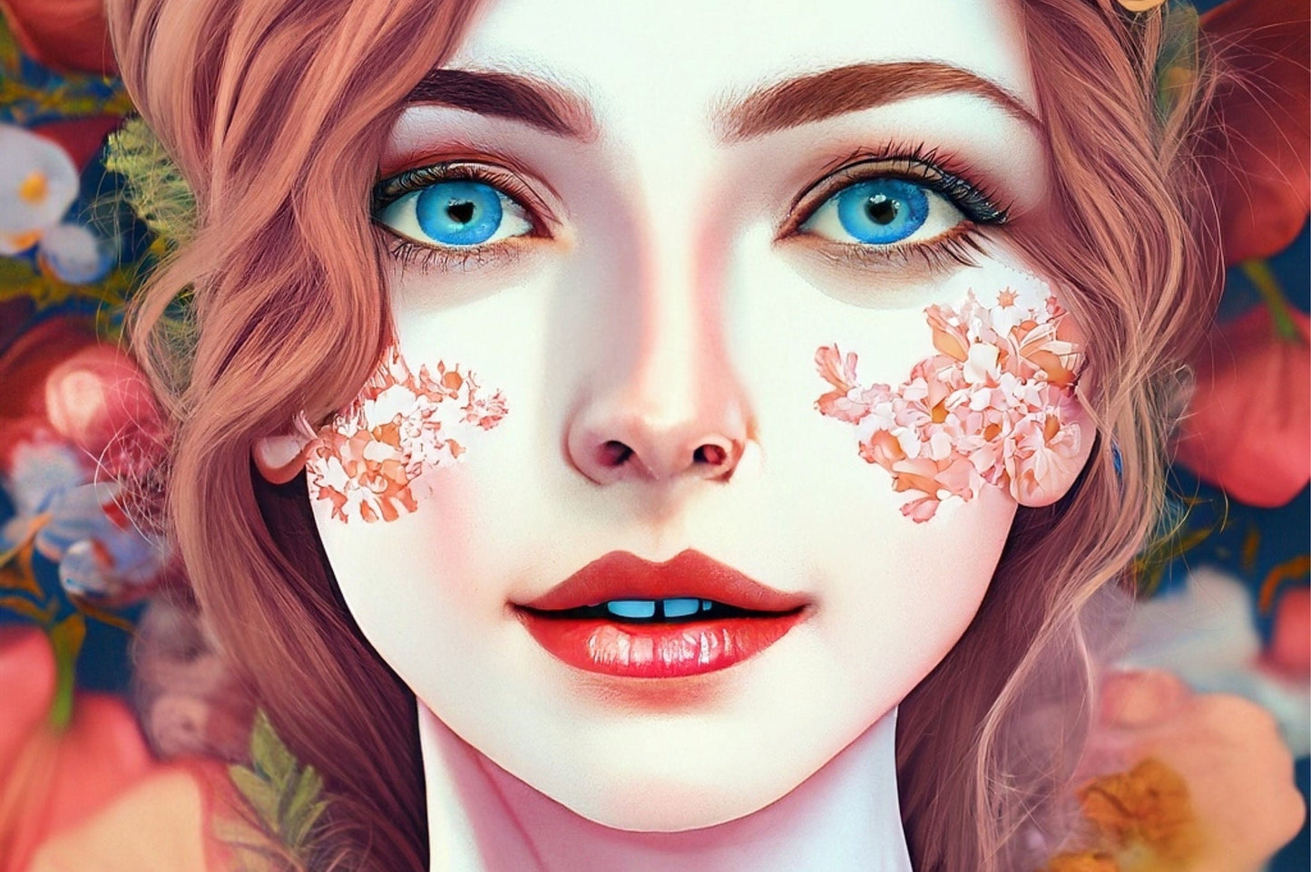 Decoupage Paper - Floral Rice Paper for Decoupage - Woman Portrait with Flowers - Large Decoupage Paper for Furniture - Blue Eyes