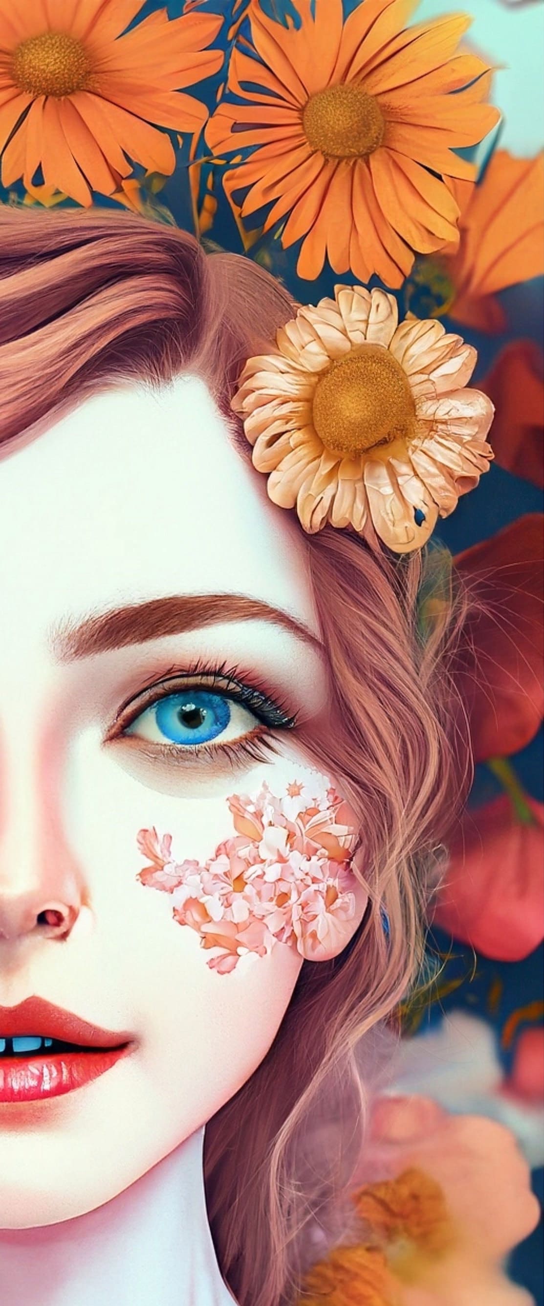 Decoupage Paper - Floral Rice Paper for Decoupage - Woman Portrait with Flowers - Large Decoupage Paper for Furniture - Blue Eyes