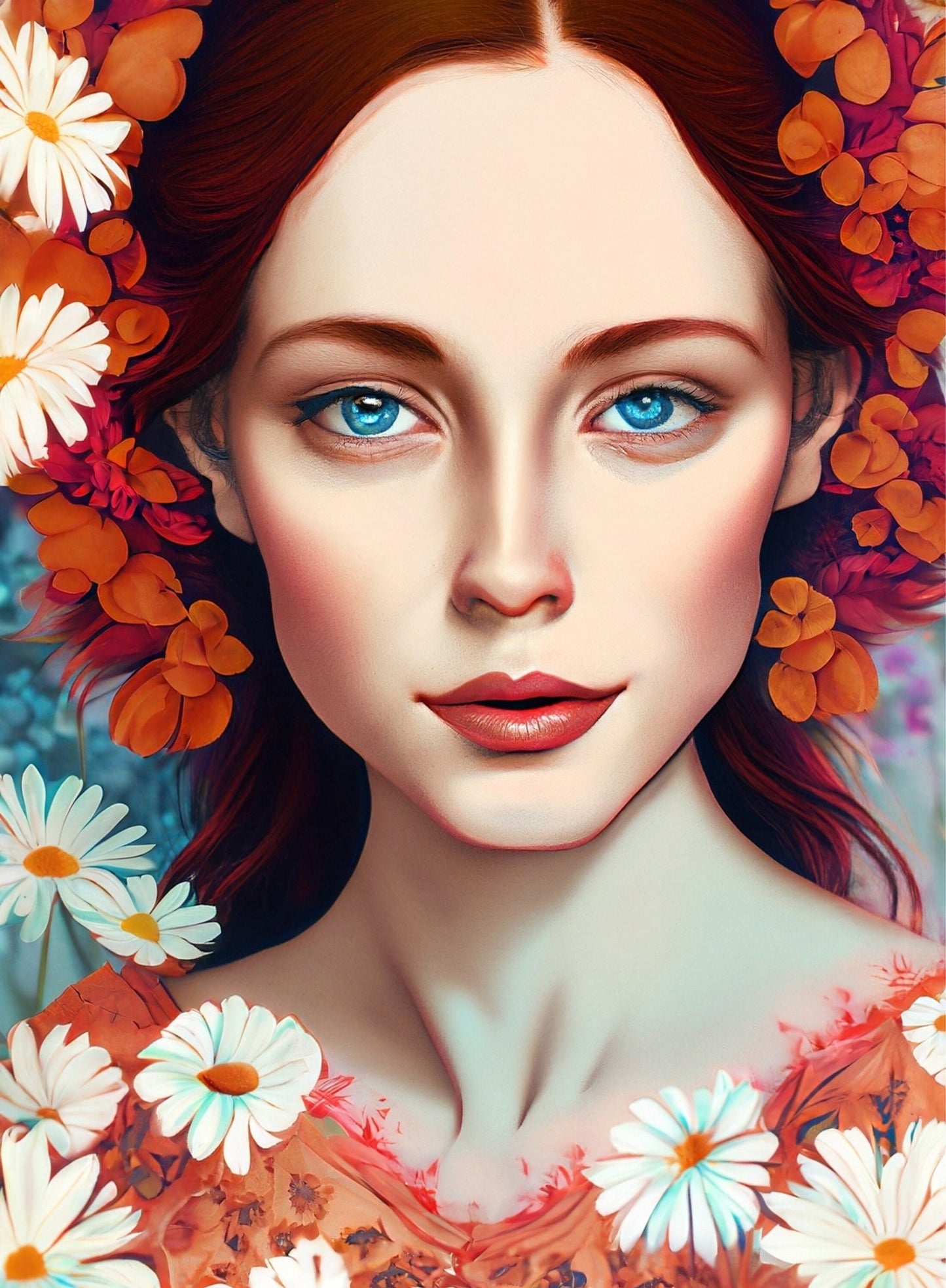 Decoupage Paper - Floral Rice Paper for Decoupage - Woman Portrait with Flowers - Large Decoupage Paper for Furniture - Blue Eyes