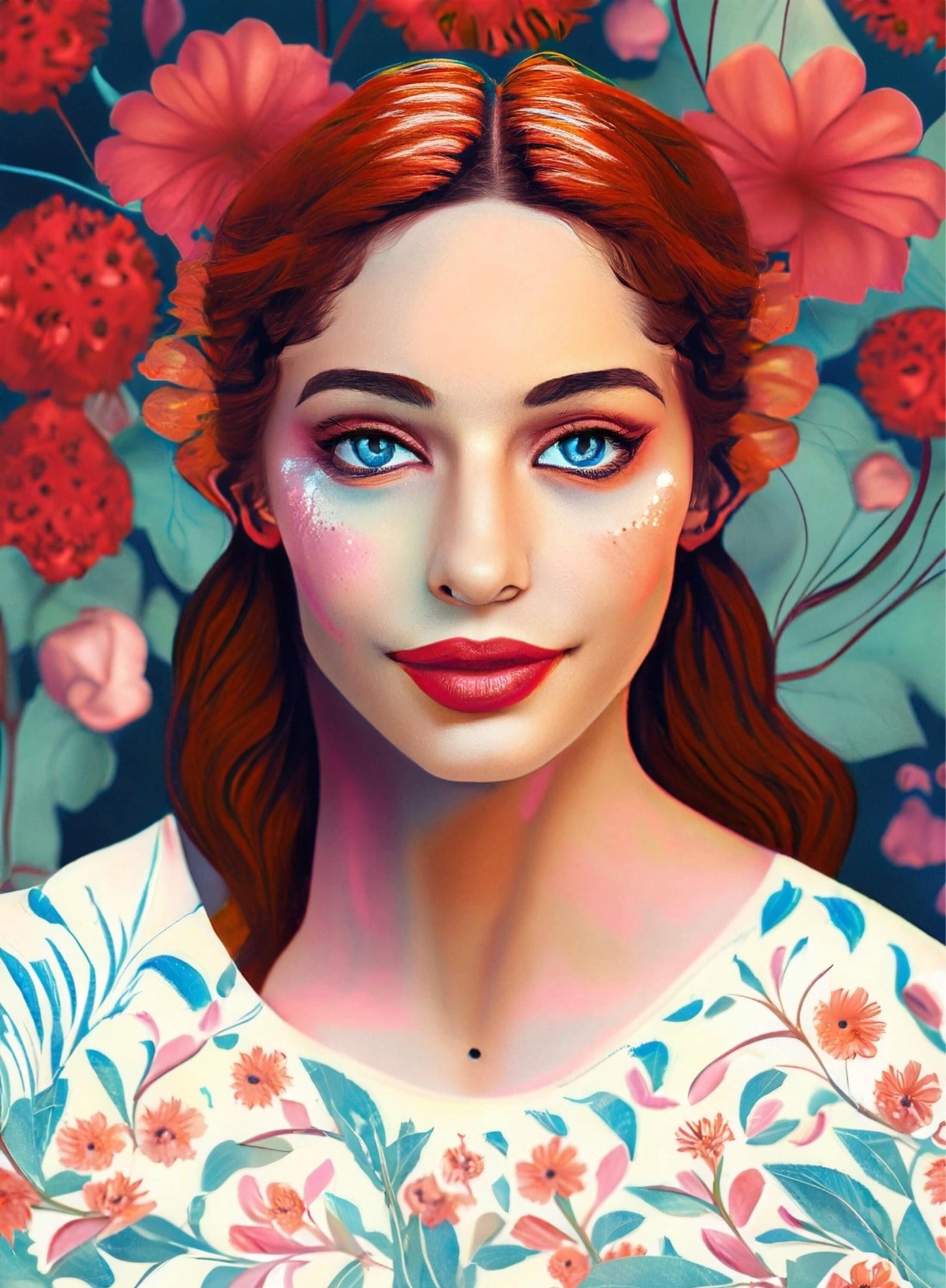 Decoupage Paper - Floral Rice Paper for Decoupage - Woman Portrait with Flowers - Large Decoupage Paper for Furniture - Blue Eyes