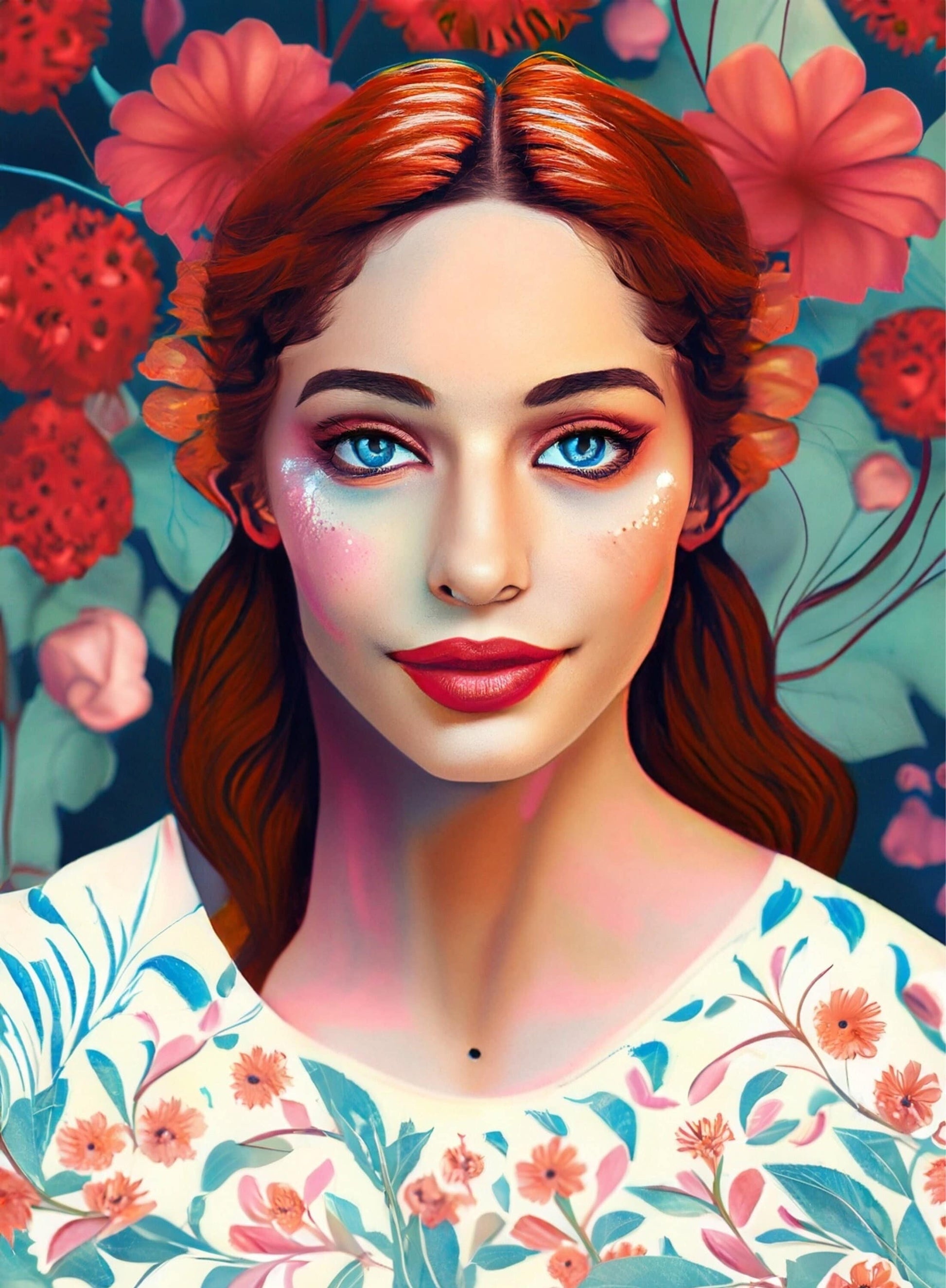 Decoupage Paper - Floral Rice Paper for Decoupage - Woman Portrait with Flowers - Large Decoupage Paper for Furniture - Blue Eyes