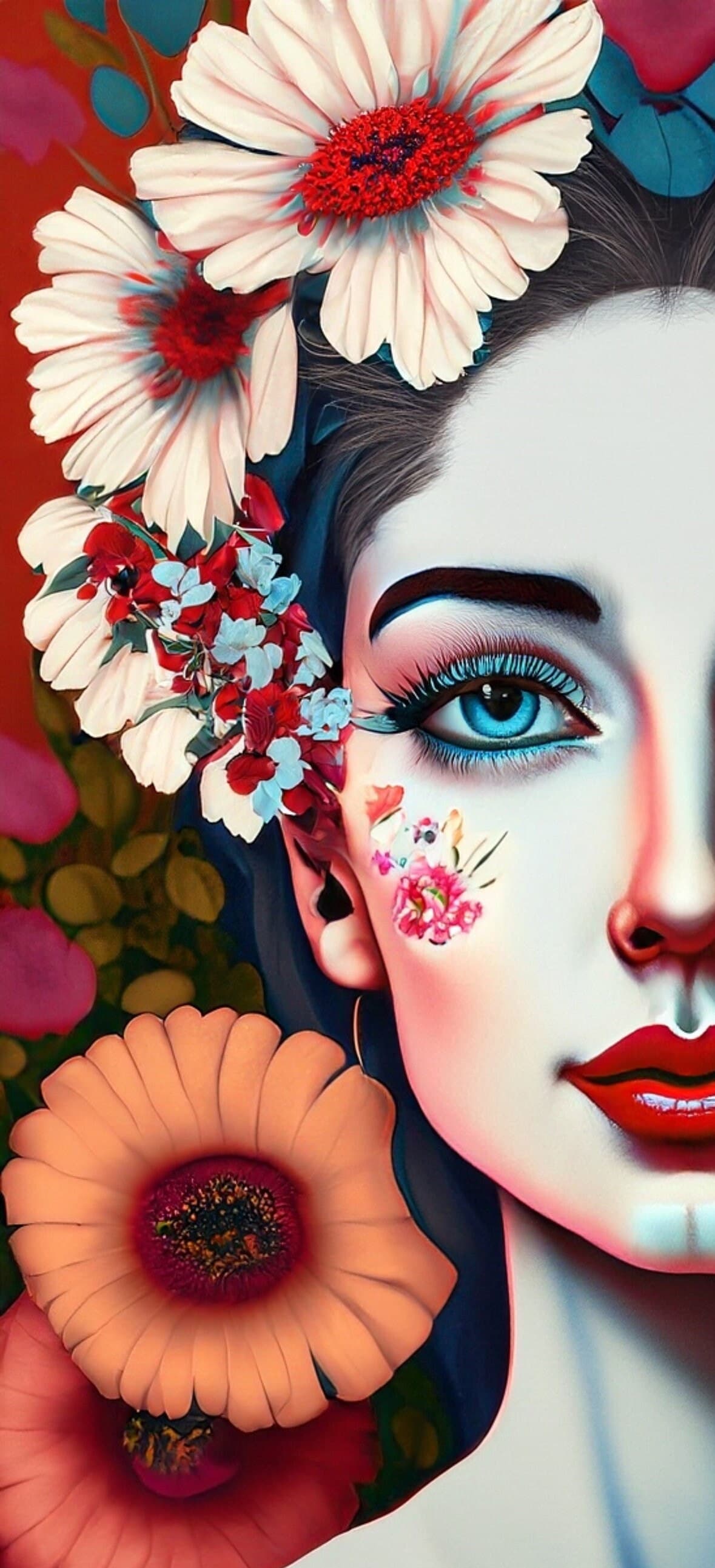 Decoupage Paper - Floral Rice Paper for Decoupage - Woman Portrait with Flowers - Large Decoupage Paper for Furniture - Blue Eyes