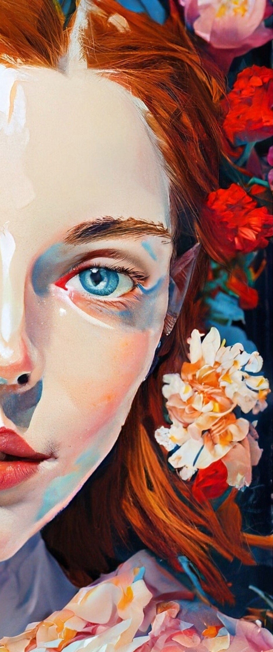 Decoupage Paper - Floral Rice Paper for Decoupage - Woman Portrait with Flowers - Large Decoupage Paper for Furniture - Blue Eyes