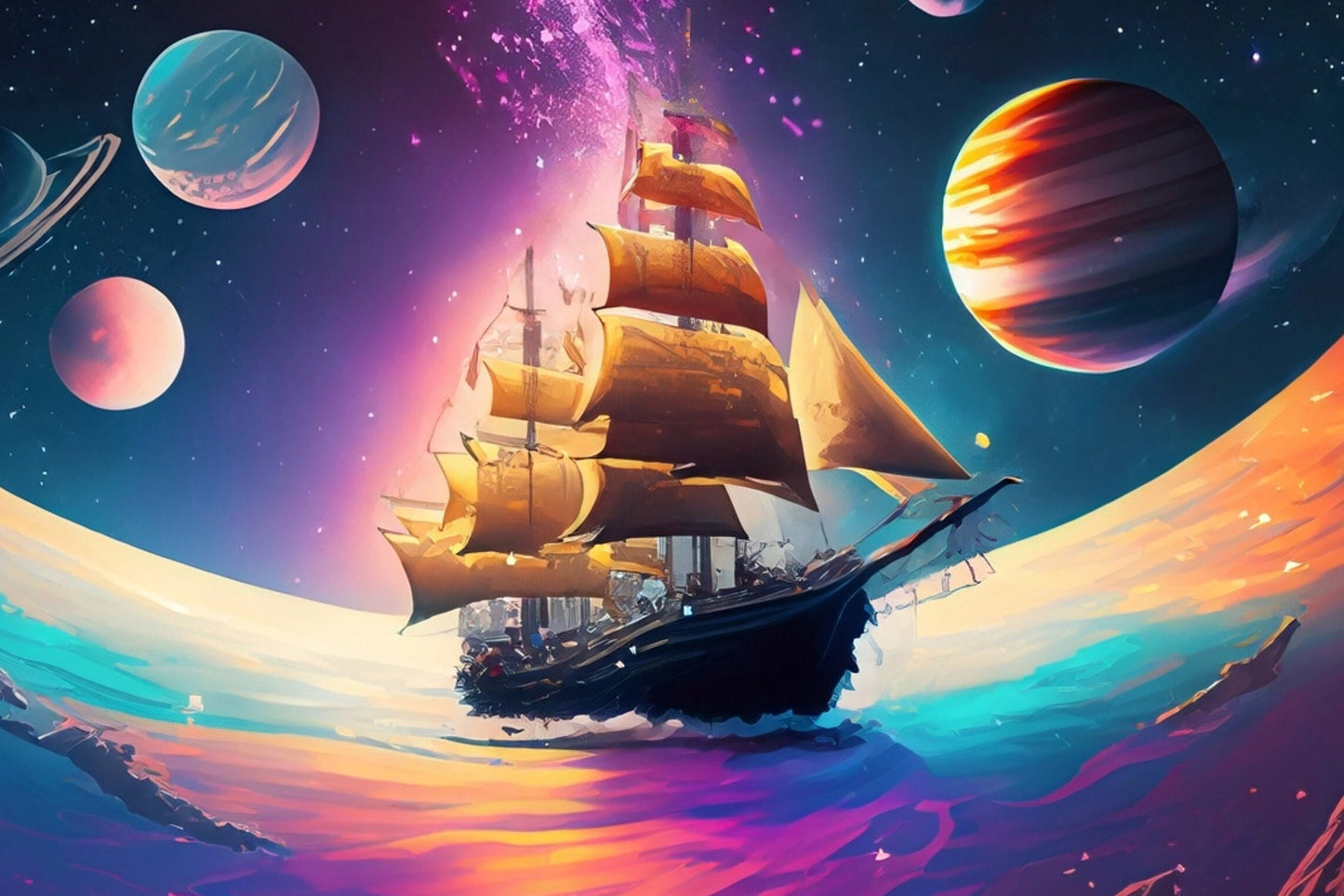 Universe Sailing Ships - Furniture Decoupage Paper - Large Rice Paper - Decoupage Rice Paper - Planets - Galaxy
