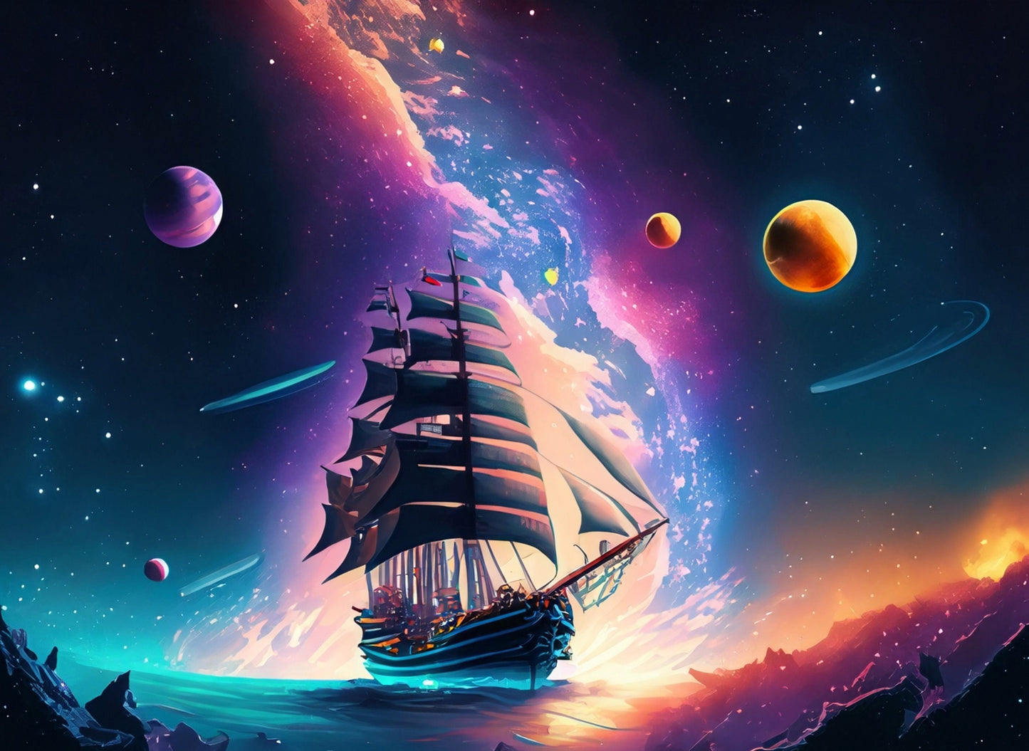 Universe Sailing Ships - Furniture Decoupage Paper - Large Rice Paper - Decoupage Rice Paper - Planets - Galaxy