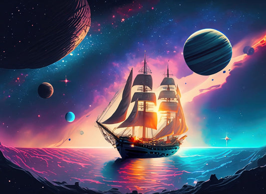 Universe Sailing Ships - Furniture Decoupage Paper - Large Rice Paper - Decoupage Rice Paper - Planets - Galaxy