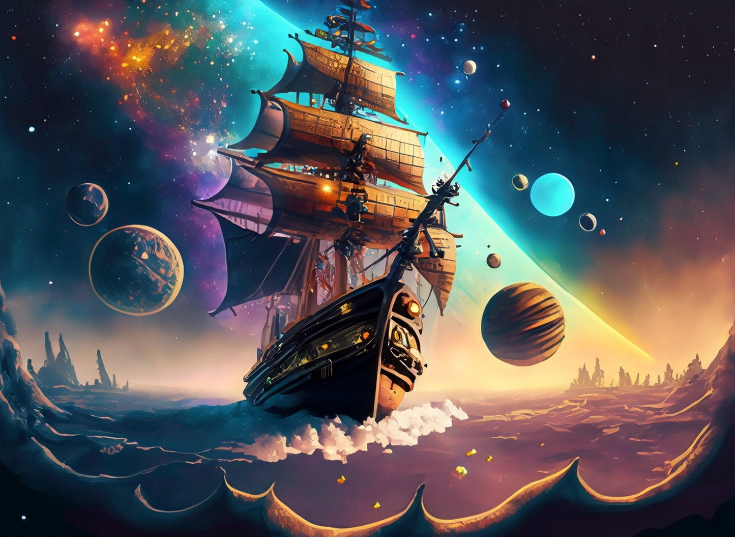 Universe Sailing Ships - Furniture Decoupage Paper - Large Rice Paper - Decoupage Rice Paper - Planets - Galaxy