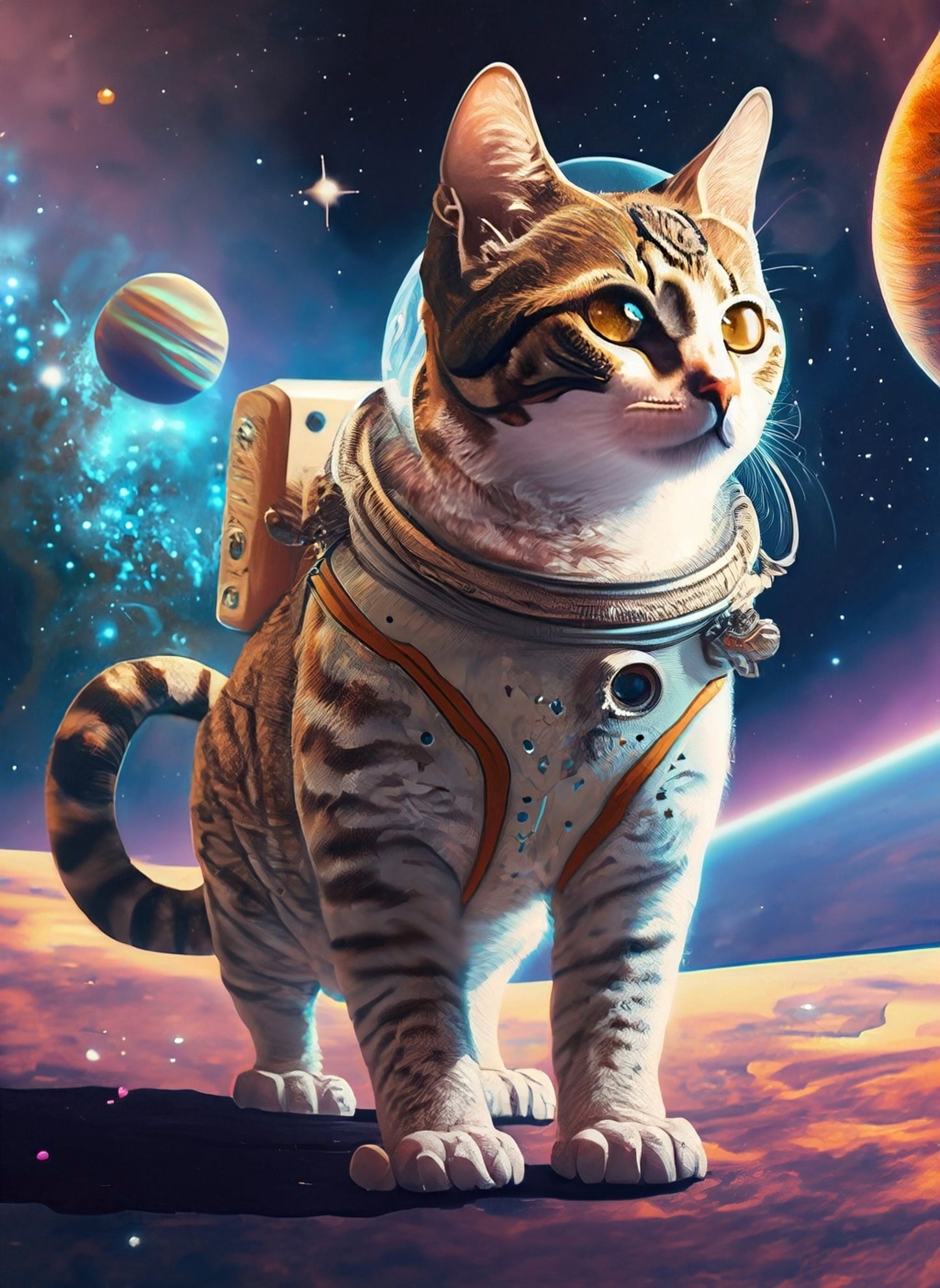 Large Decoupage Paper for Furniture - Rice Paper for Decoupage - Galactic Cat - Decoupage Paper - Colorful Planets and Stars - Astronaut