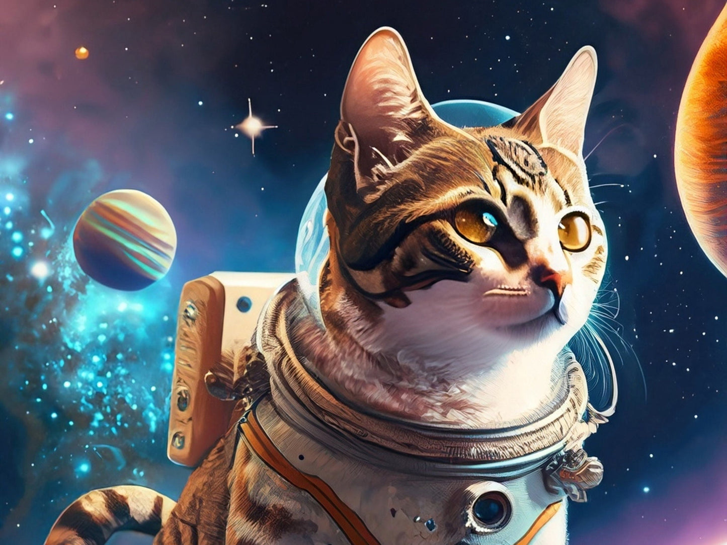 Large Decoupage Paper for Furniture - Rice Paper for Decoupage - Galactic Cat - Decoupage Paper - Colorful Planets and Stars - Astronaut
