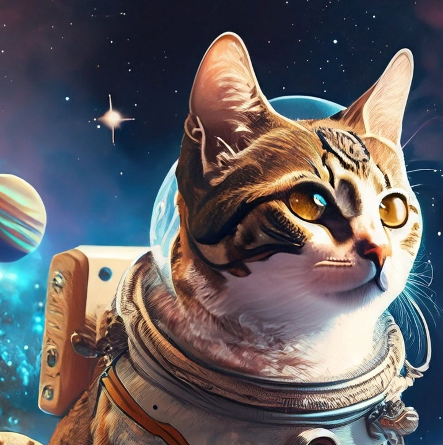 Large Decoupage Paper for Furniture - Rice Paper for Decoupage - Galactic Cat - Decoupage Paper - Colorful Planets and Stars - Astronaut