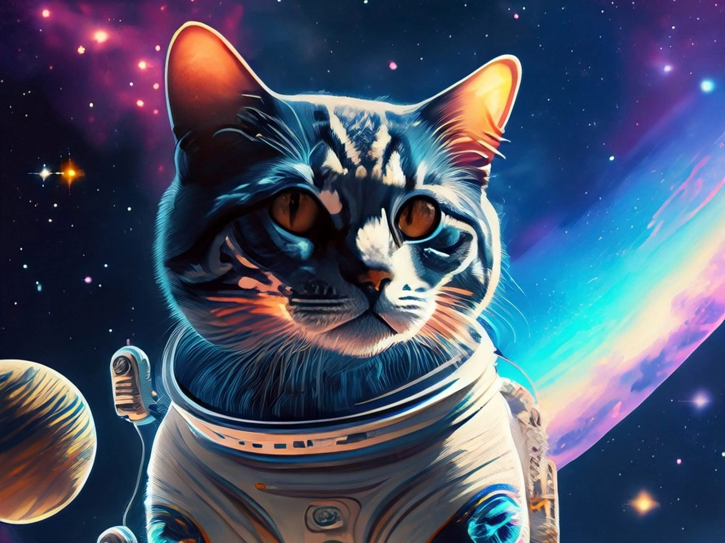 Large Decoupage Paper for Furniture - Rice Paper for Decoupage - Galactic Cat - Decoupage Paper - Colorful Planets and Stars - Astronaut
