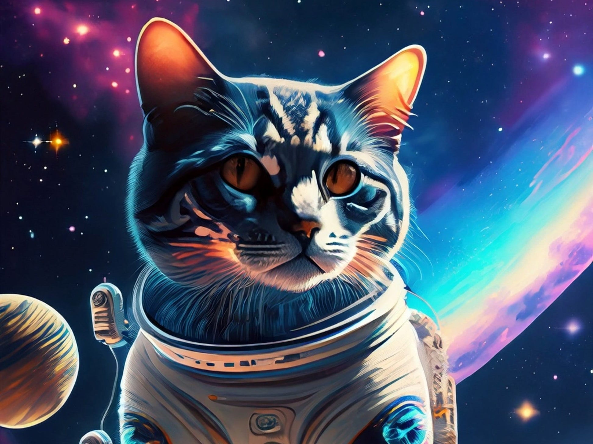 Large Decoupage Paper for Furniture - Rice Paper for Decoupage - Galactic Cat - Decoupage Paper - Colorful Planets and Stars - Astronaut