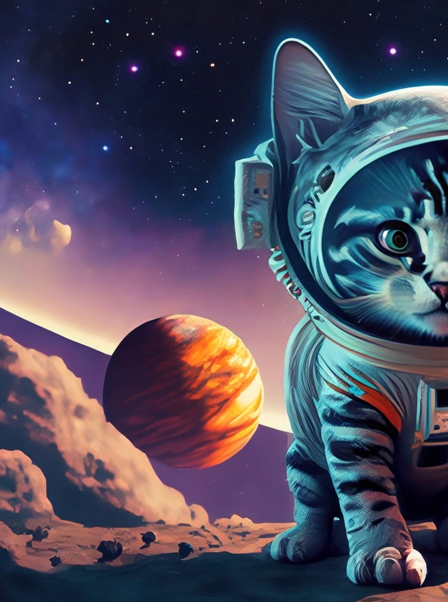 Large Decoupage Paper for Furniture - Rice Paper for Decoupage - Galactic Cat - Decoupage Paper - Colorful Planets and Stars - Astronaut