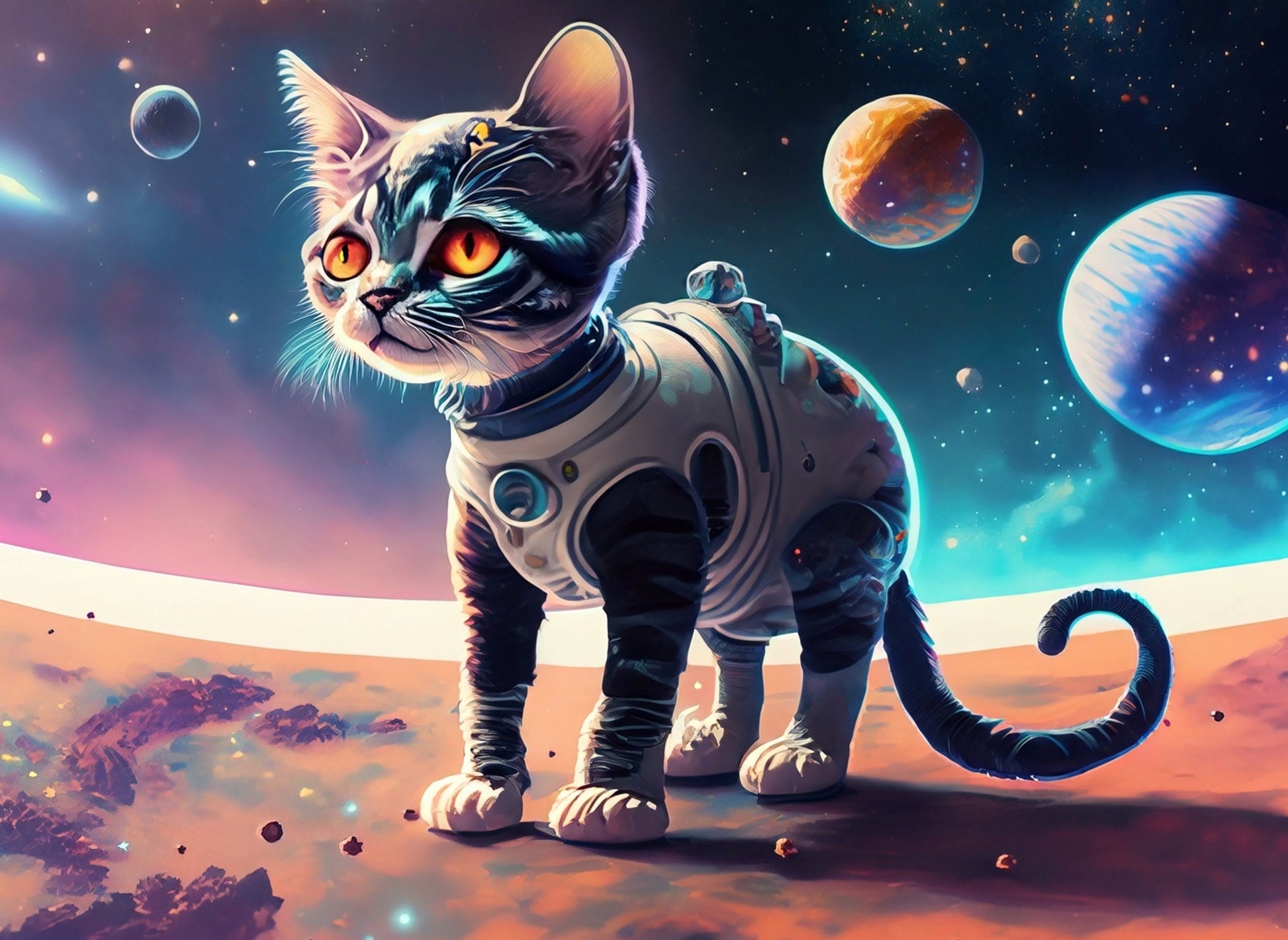 Large Decoupage Paper for Furniture - Rice Paper for Decoupage - Galactic Cat - Decoupage Paper - Colorful Planets and Stars - Astronaut