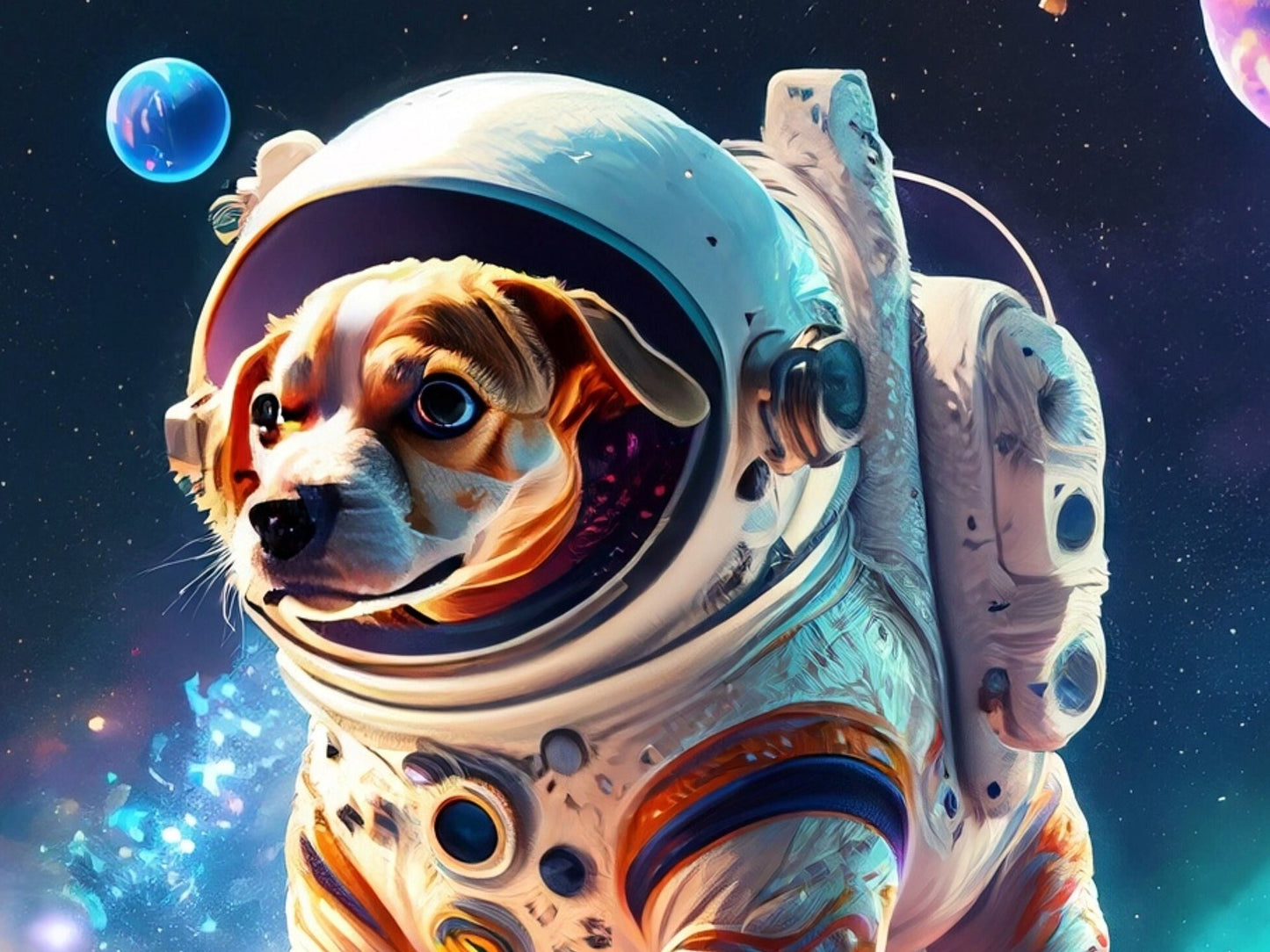 Large Decoupage Paper for Furniture - Rice Paper for Decoupage - Galactic Dog - Decoupage Paper - Colorful Planets and Stars - Astronaut