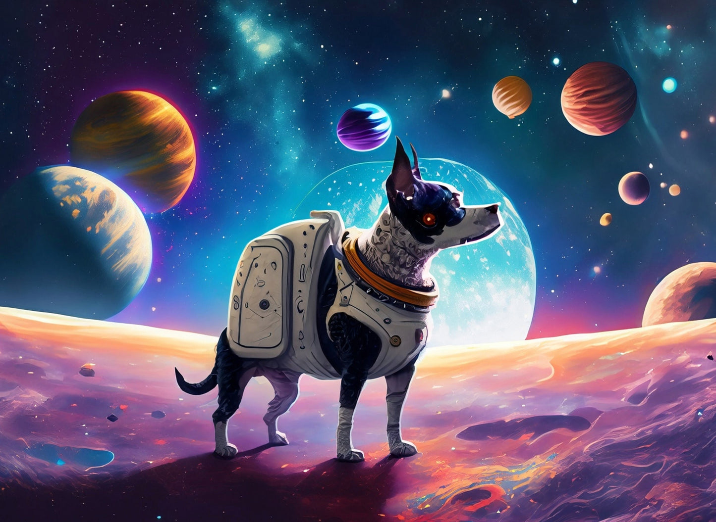 Large Decoupage Paper for Furniture - Rice Paper for Decoupage - Galactic Dog - Decoupage Paper - Colorful Planets and Stars - Astronaut