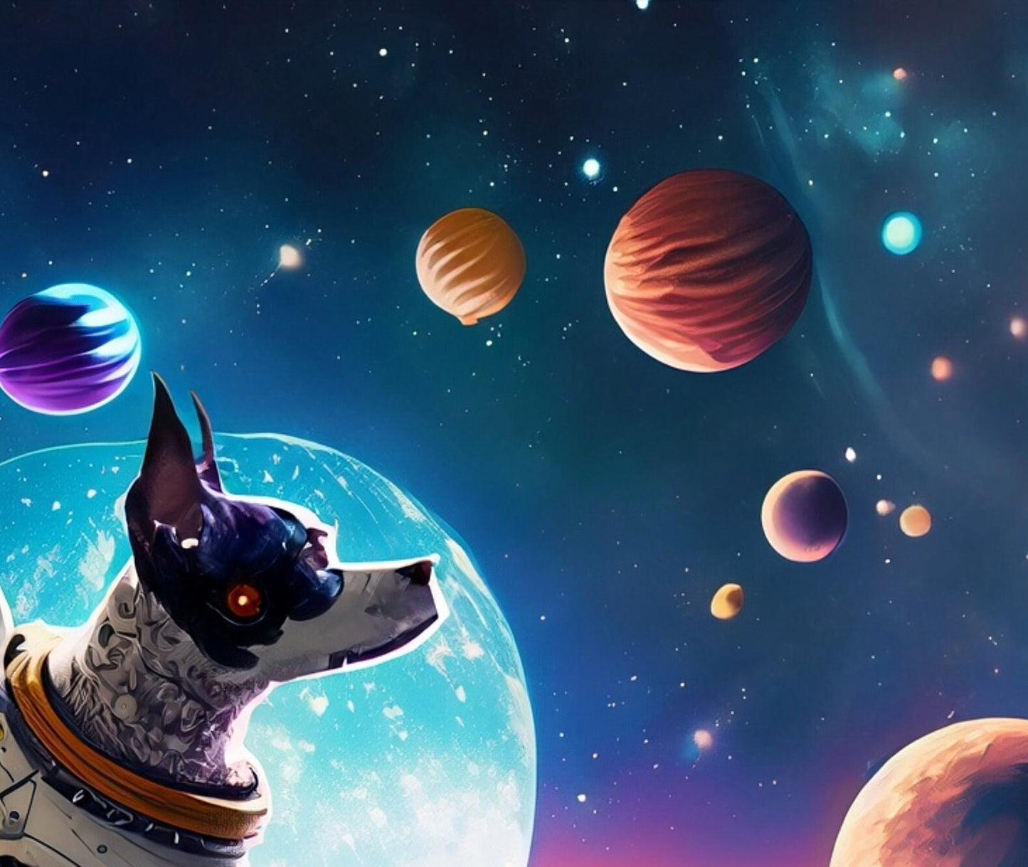 Large Decoupage Paper for Furniture - Rice Paper for Decoupage - Galactic Dog - Decoupage Paper - Colorful Planets and Stars - Astronaut
