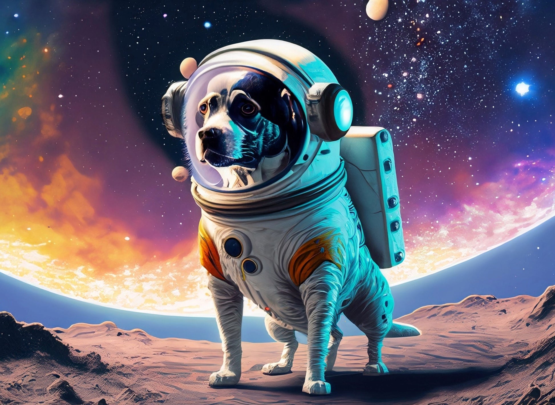 Large Decoupage Paper for Furniture - Rice Paper for Decoupage - Galactic Dog - Decoupage Paper - Colorful Planets and Stars - Astronaut