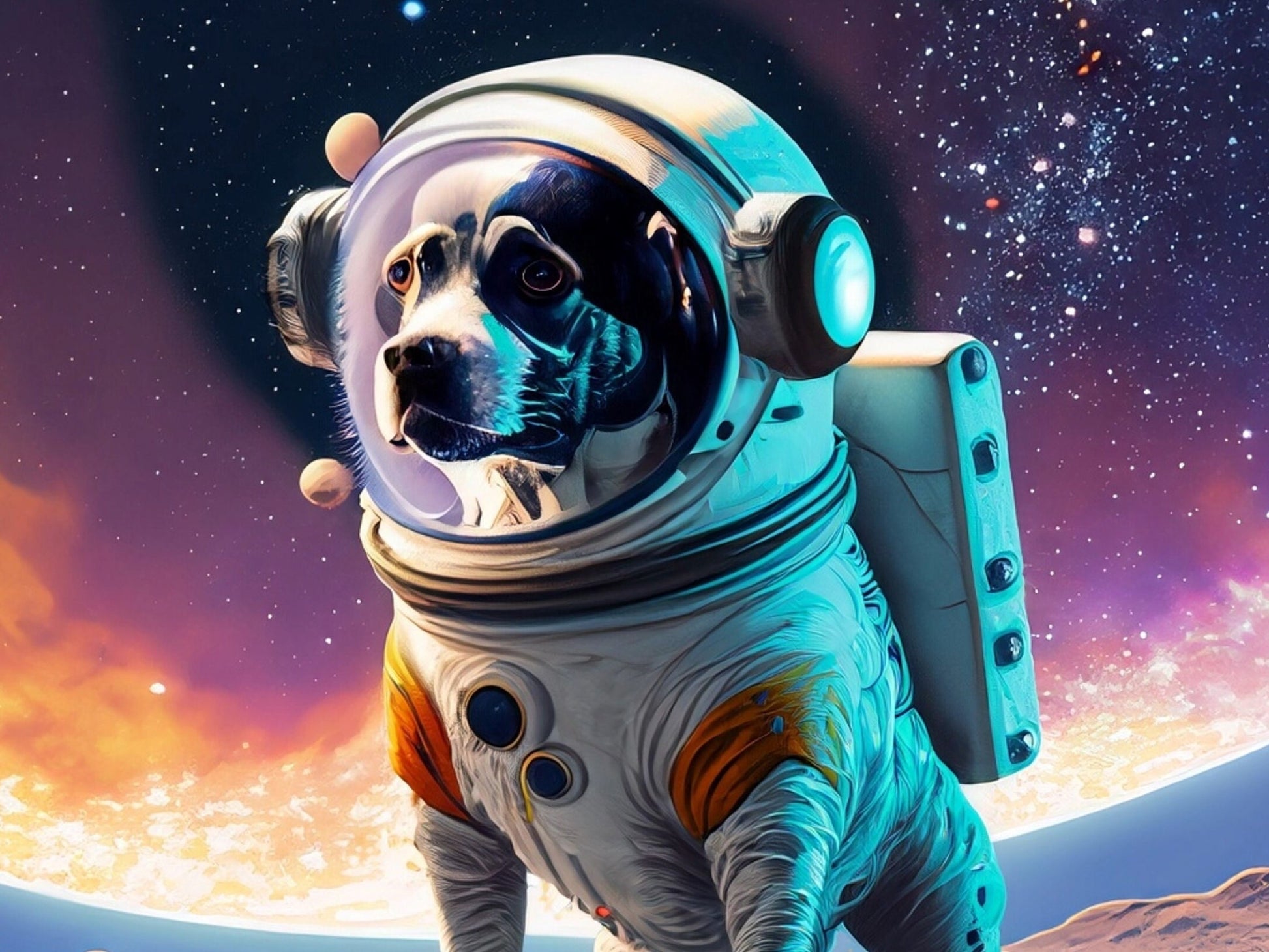 Large Decoupage Paper for Furniture - Rice Paper for Decoupage - Galactic Dog - Decoupage Paper - Colorful Planets and Stars - Astronaut