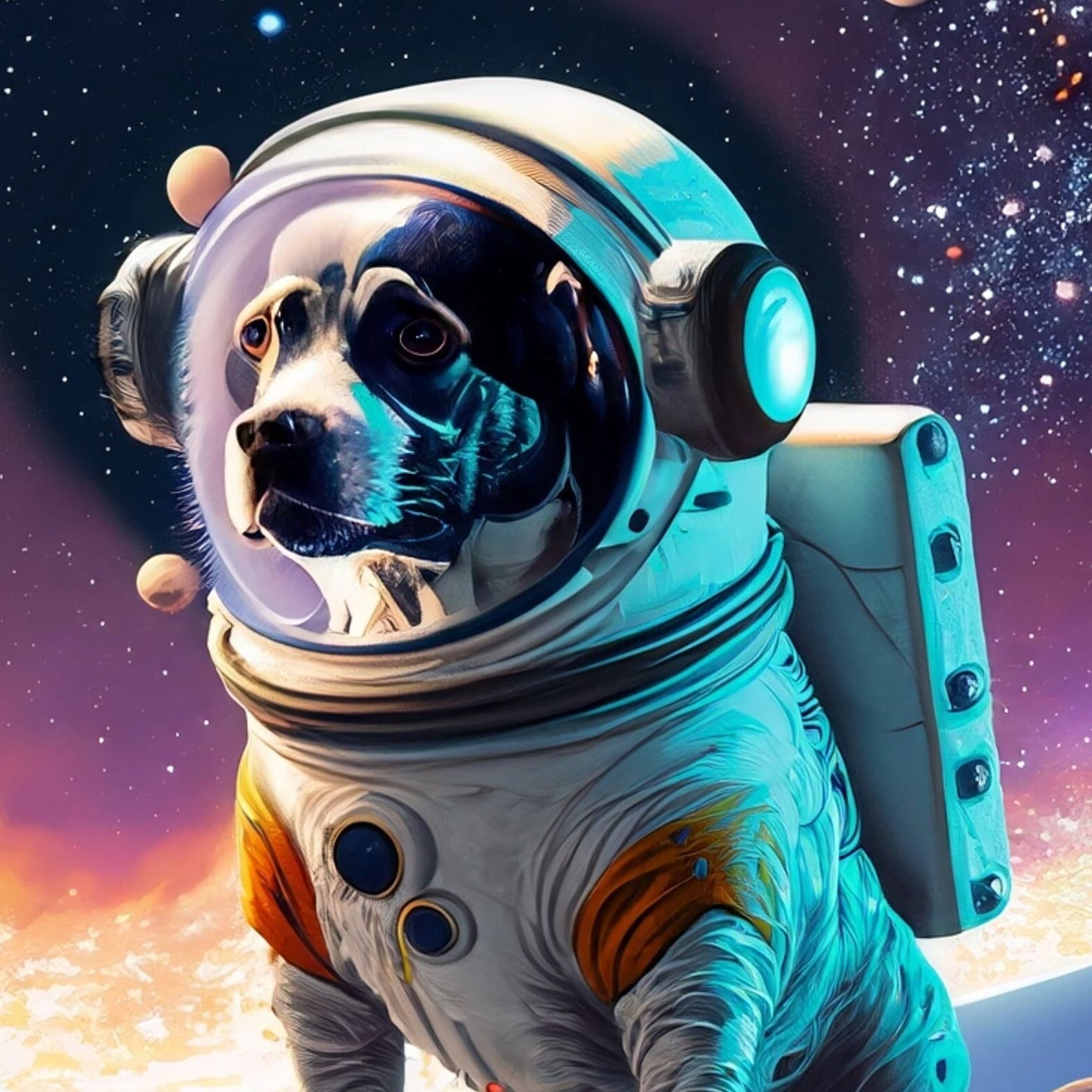 Large Decoupage Paper for Furniture - Rice Paper for Decoupage - Galactic Dog - Decoupage Paper - Colorful Planets and Stars - Astronaut
