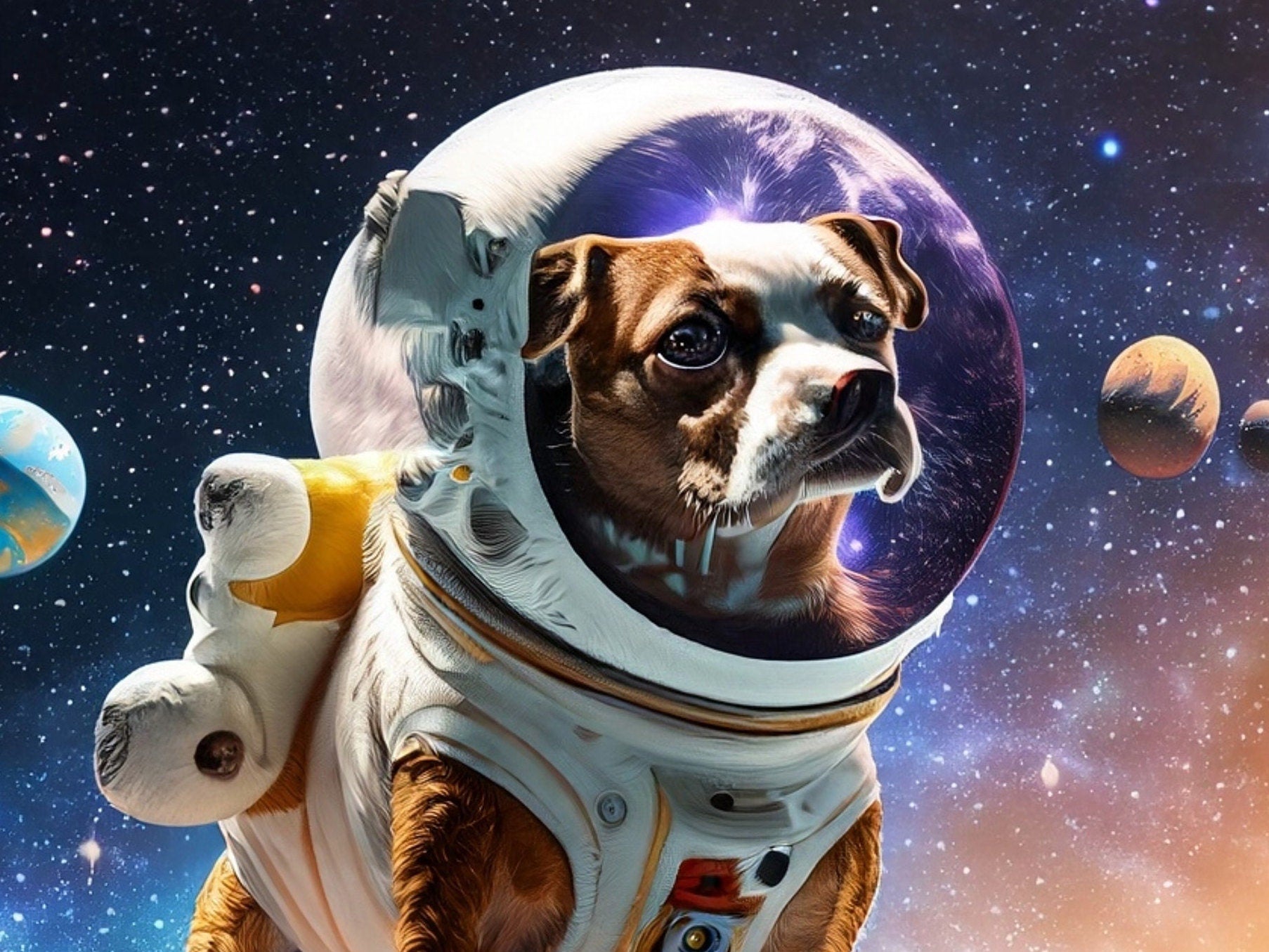 Large Decoupage Paper for Furniture - Rice Paper for Decoupage - Galactic Dog - Decoupage Paper - Colorful Planets and Stars - Astronaut