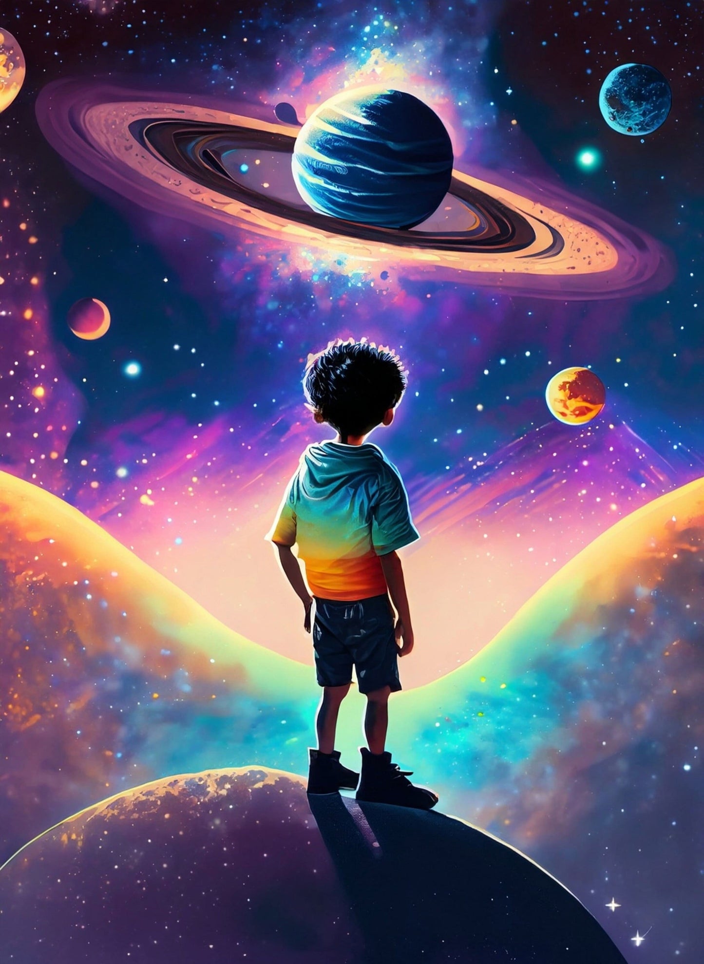 Large Decoupage Paper for Furniture - Rice Paper for Decoupage - Galactic Child - Decoupage Paper - Space Planets and Stars
