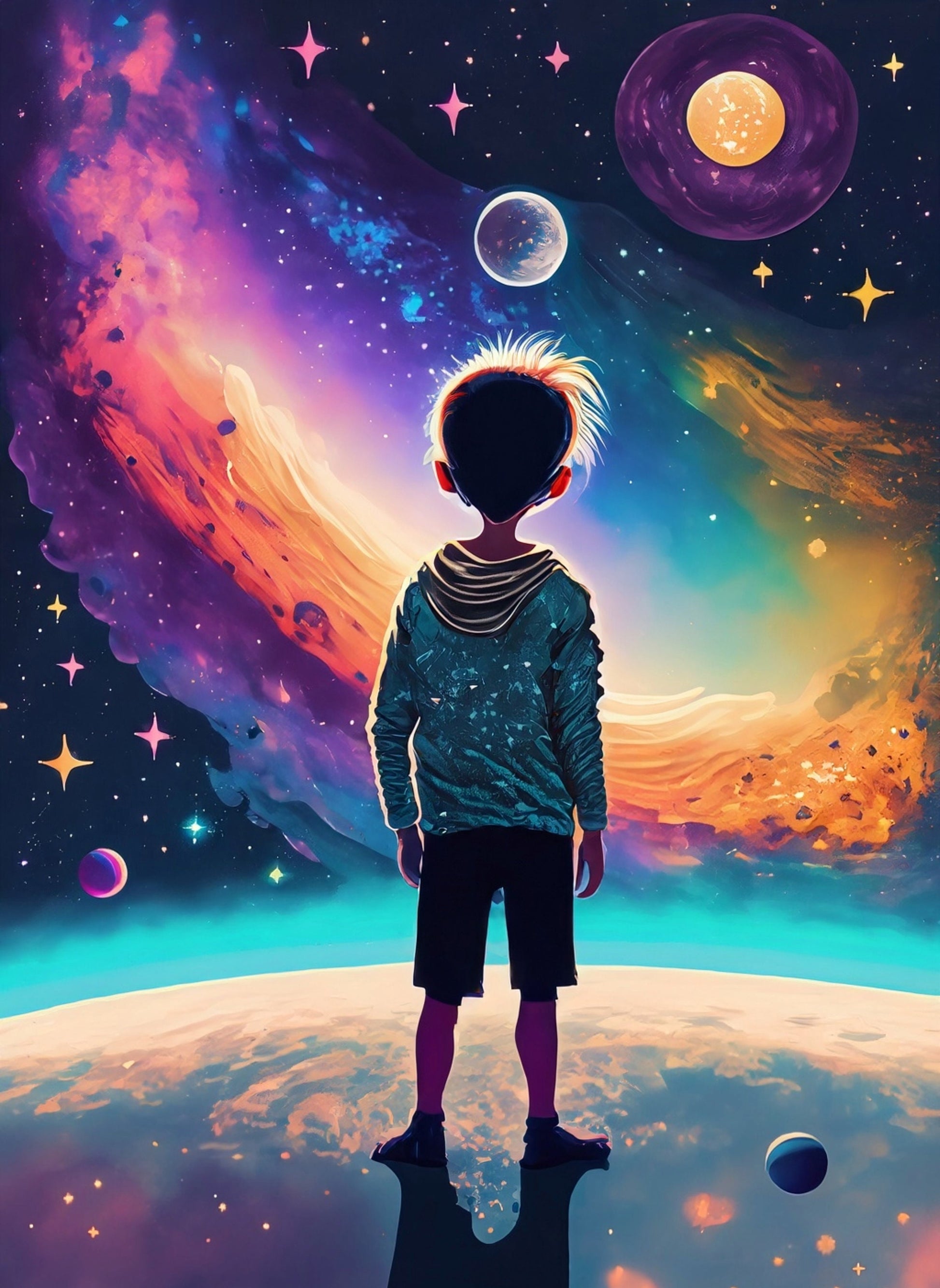Large Decoupage Paper for Furniture - Rice Paper for Decoupage - Galactic Child - Decoupage Paper - Space Planets and Stars