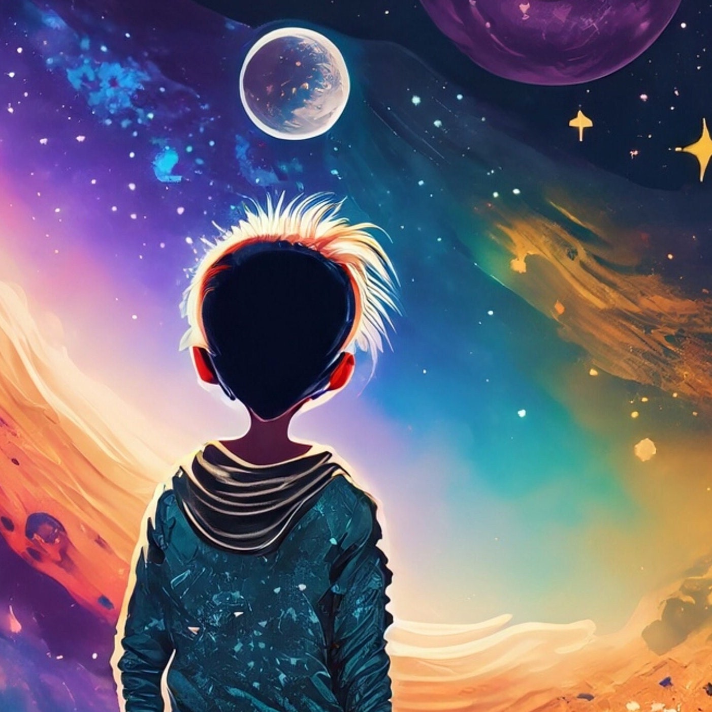Large Decoupage Paper for Furniture - Rice Paper for Decoupage - Galactic Child - Decoupage Paper - Space Planets and Stars