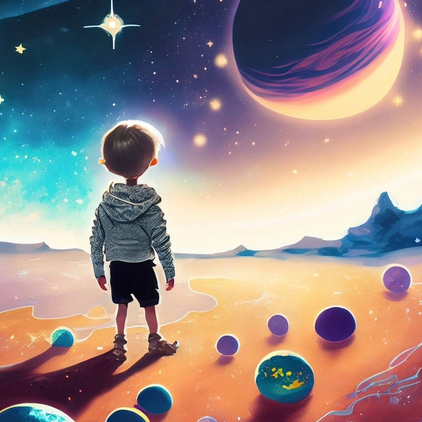 Large Decoupage Paper for Furniture - Rice Paper for Decoupage - Galactic Child - Decoupage Paper - Space Planets and Stars