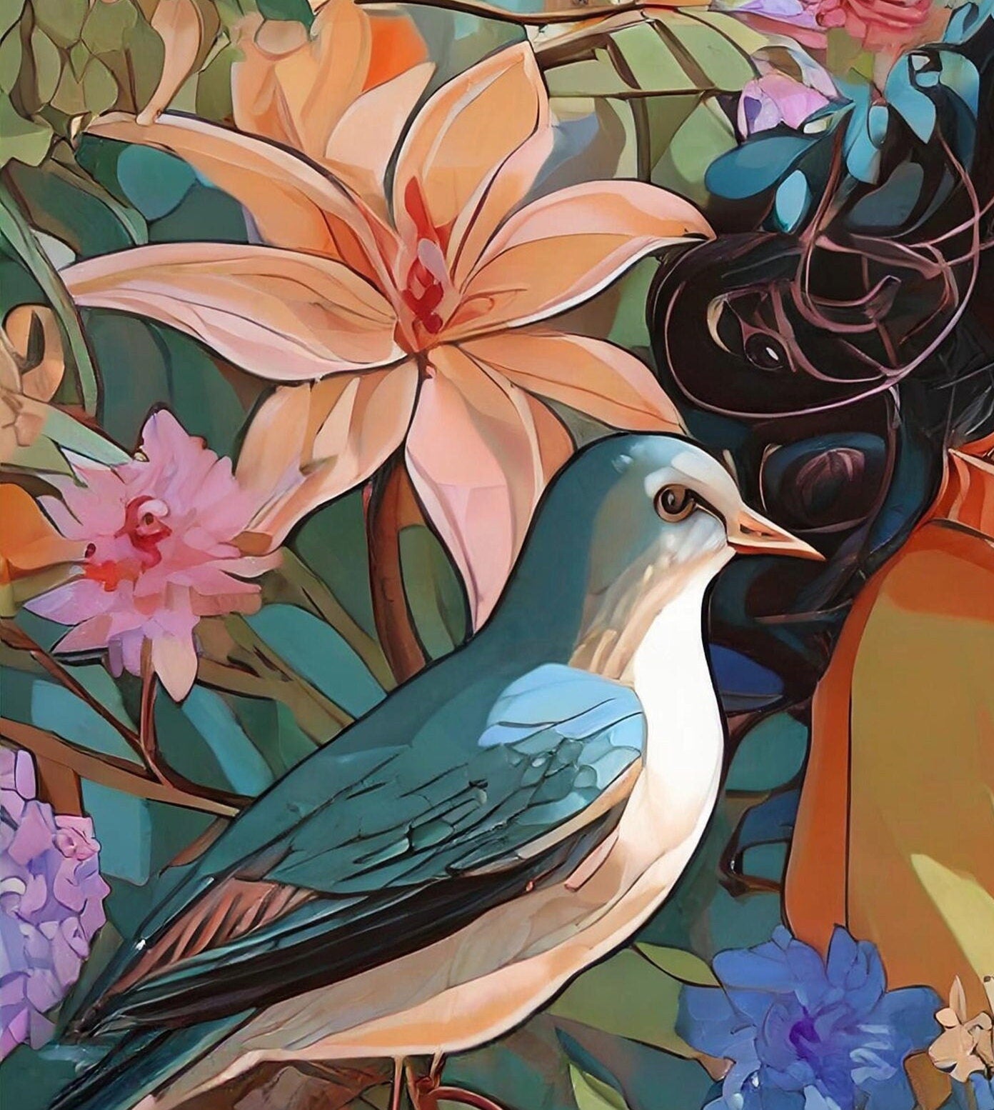 Large Decoupage Paper for Furniture - Rice Paper for Decoupage - Woman - Birds - Floral Decoupage Paper - Flowers